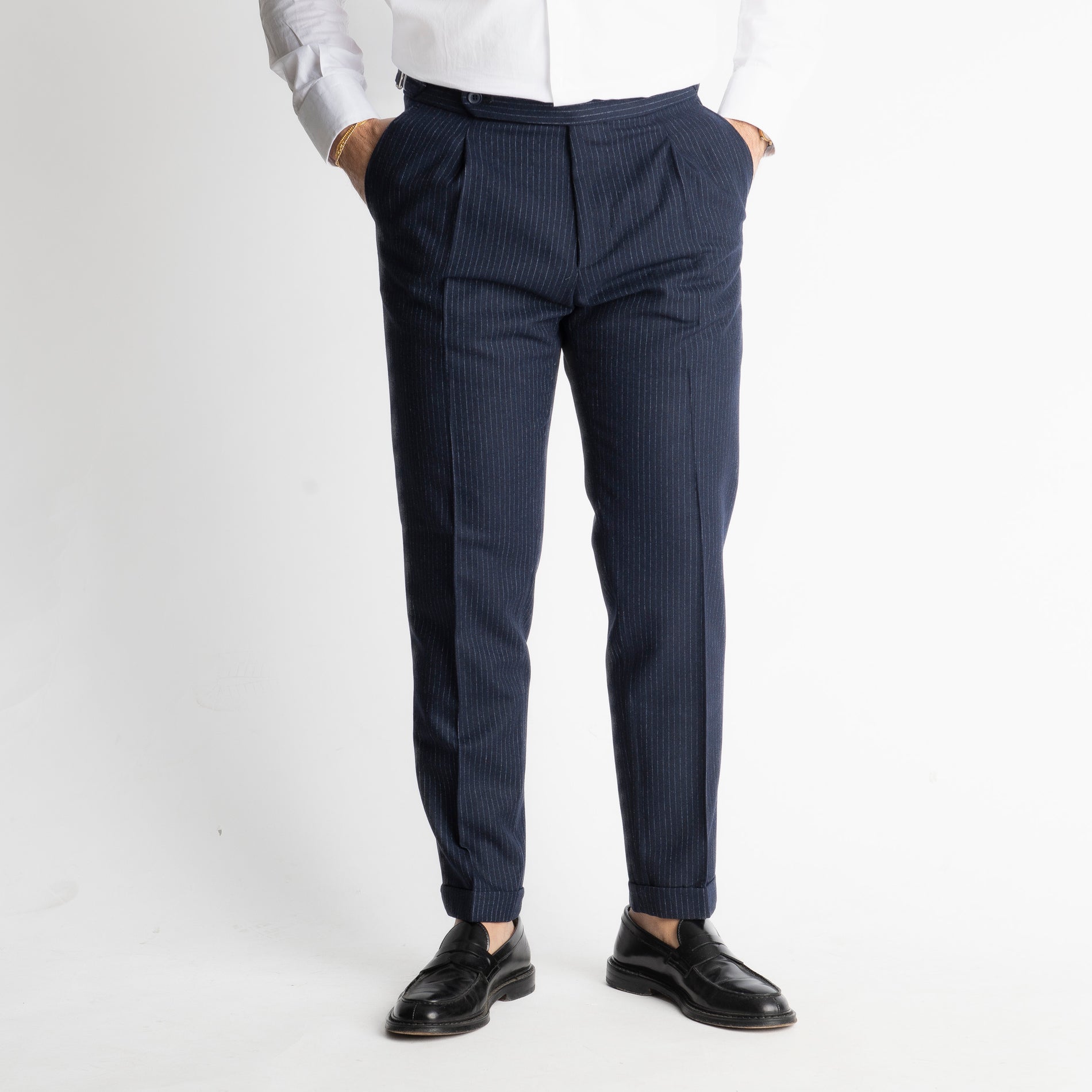 Pantalone TO8025 Doppia Fibbia Wool Gessato Blu