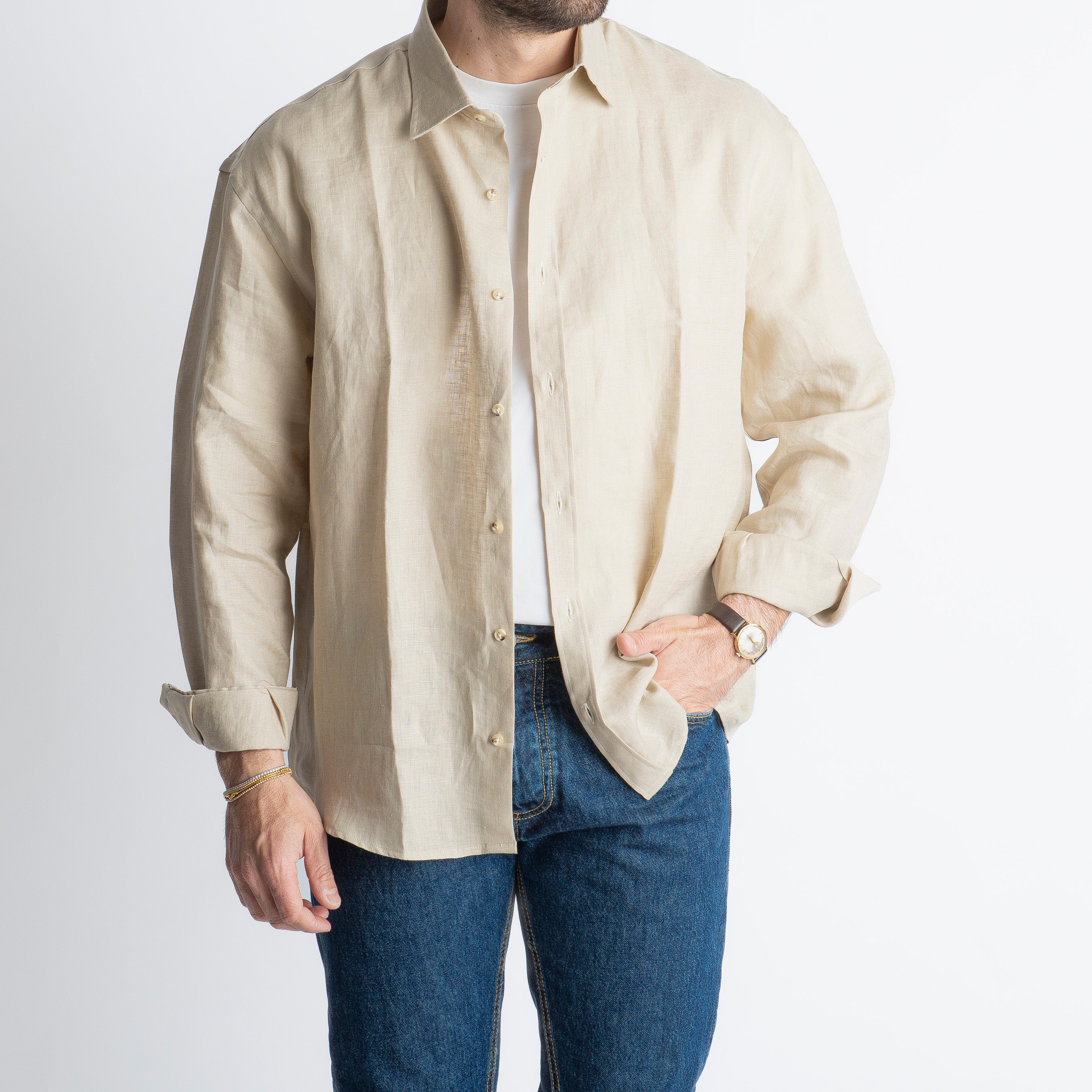 Camicia 100% Lino Irlandese Over Beige