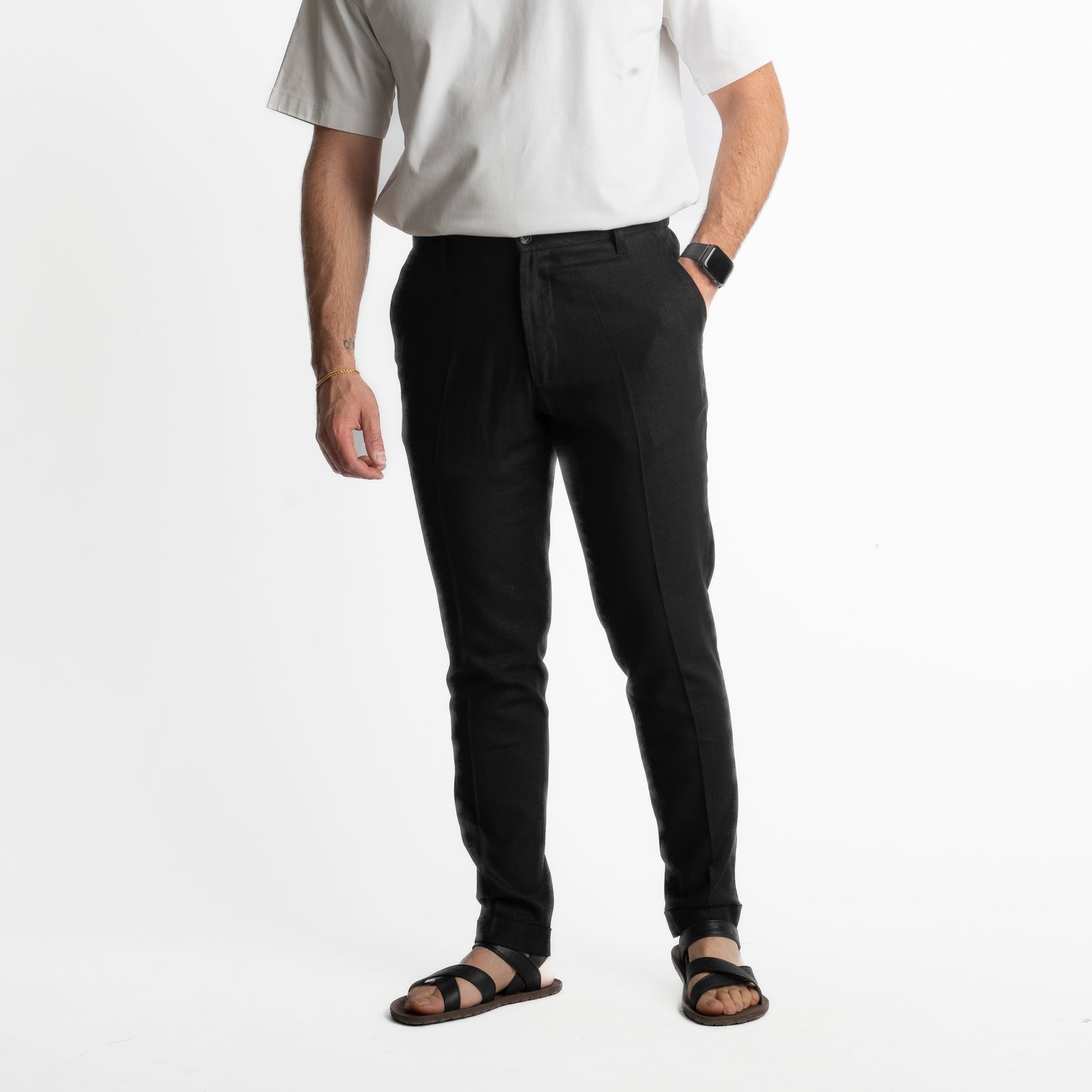 Pantalone in Lino con Elastico TO8007 Nero
