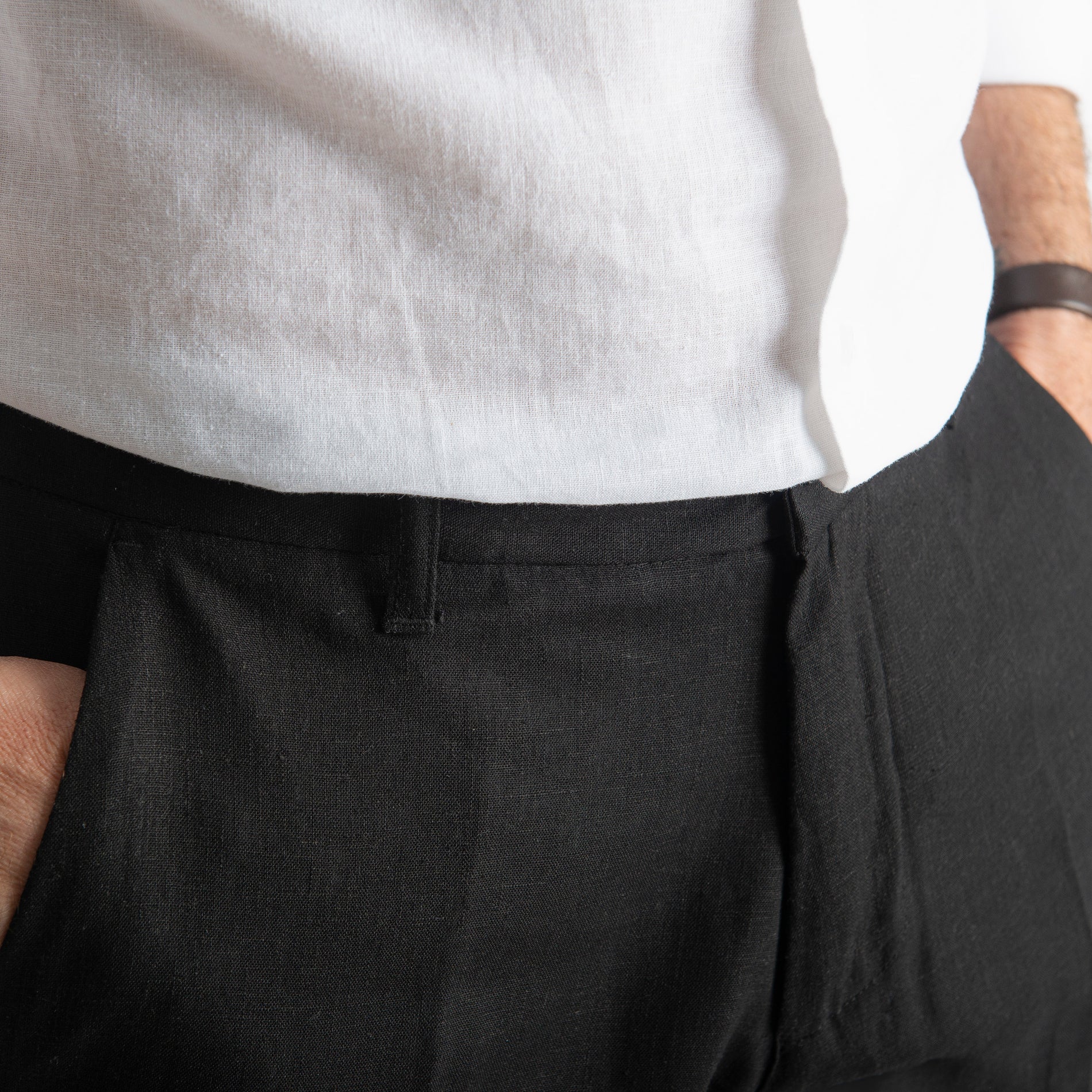 Pantalone in Lino con Elastico TO8007 Nero
