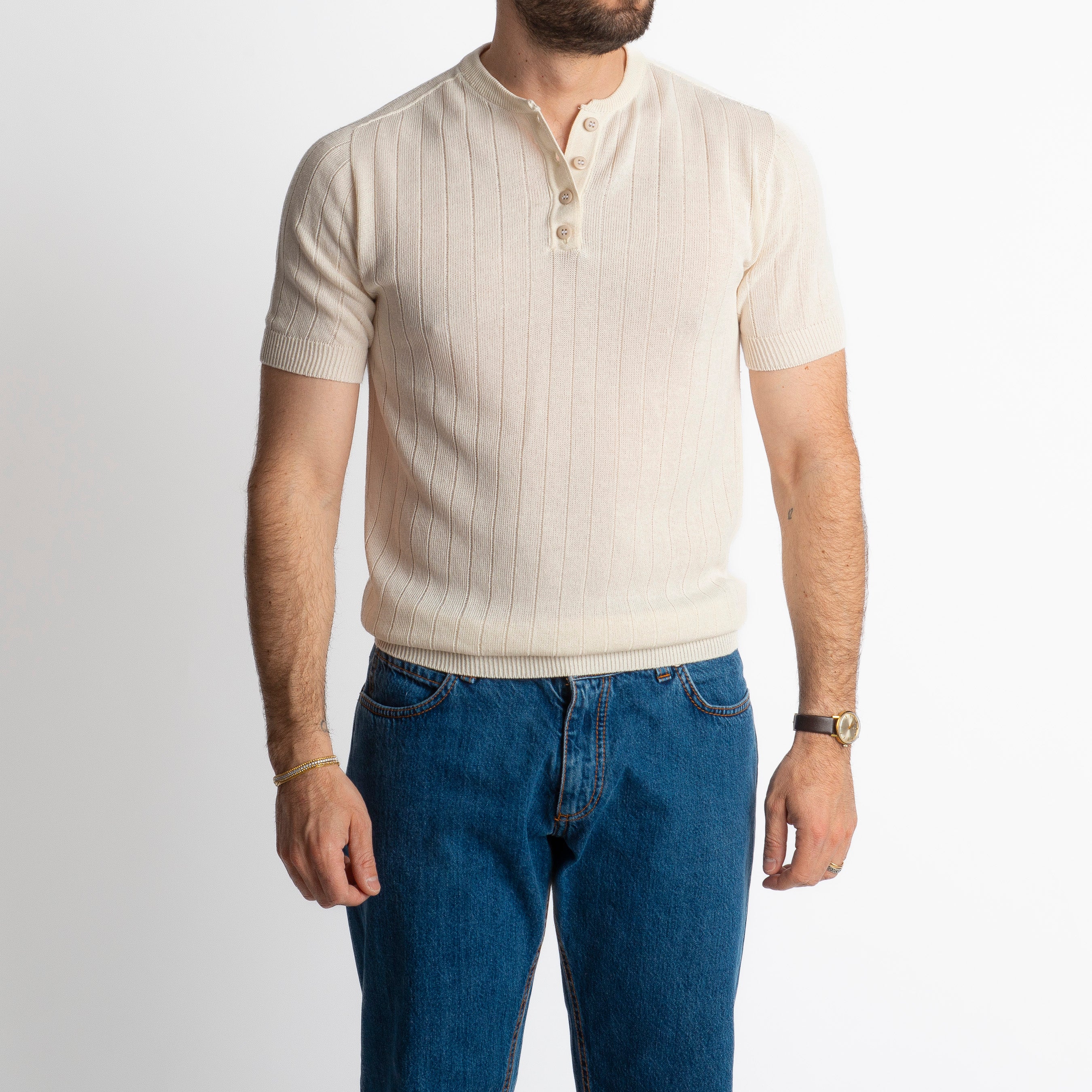 T-shirt Serafino In Filo A Coste Burro