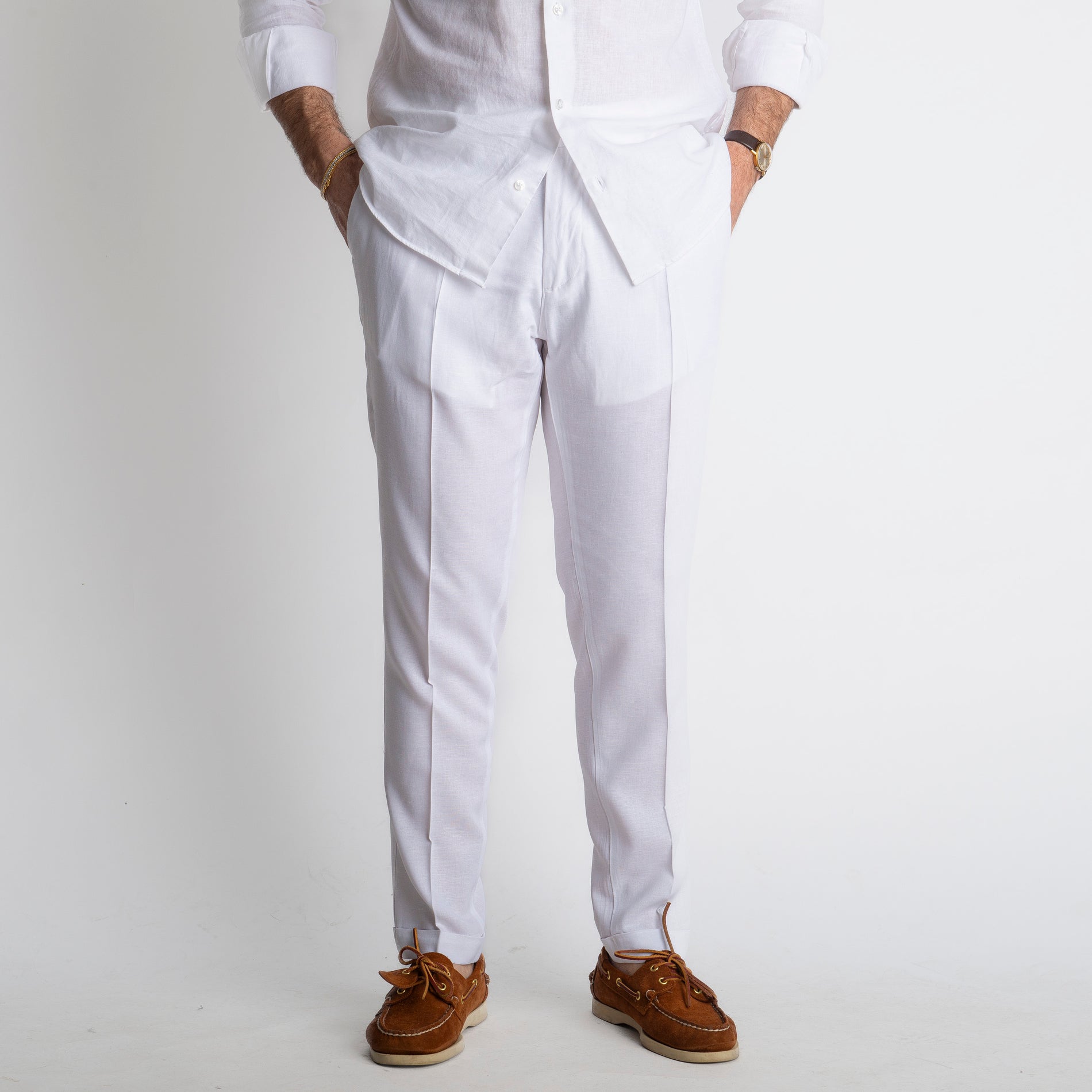 Pantalone in Lino con Elastico TO8007 Bianco