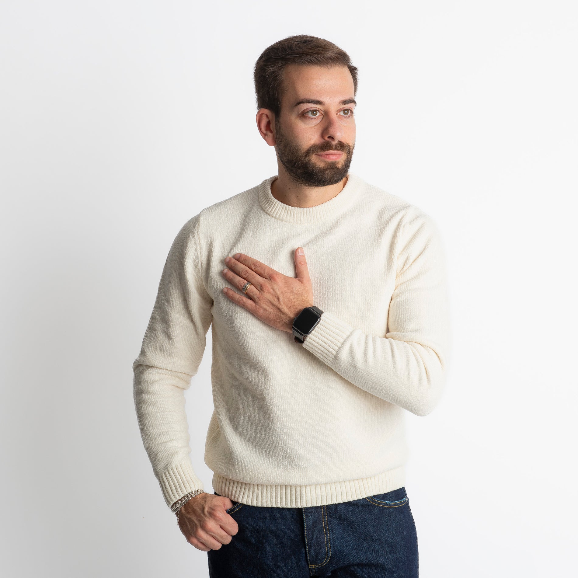 Maglione in Ciniglia 21027 Bianco