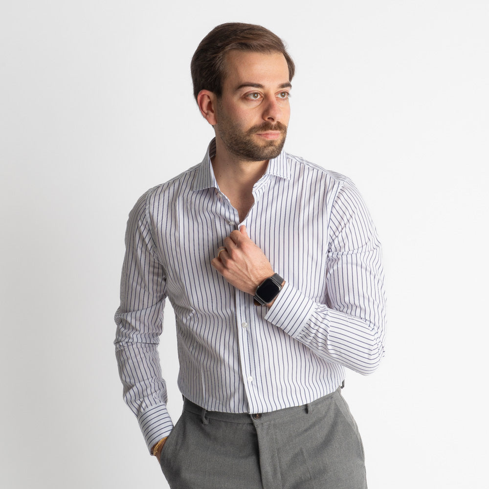 Camicia Rigata Fondo Bianco Largo Blu Notte