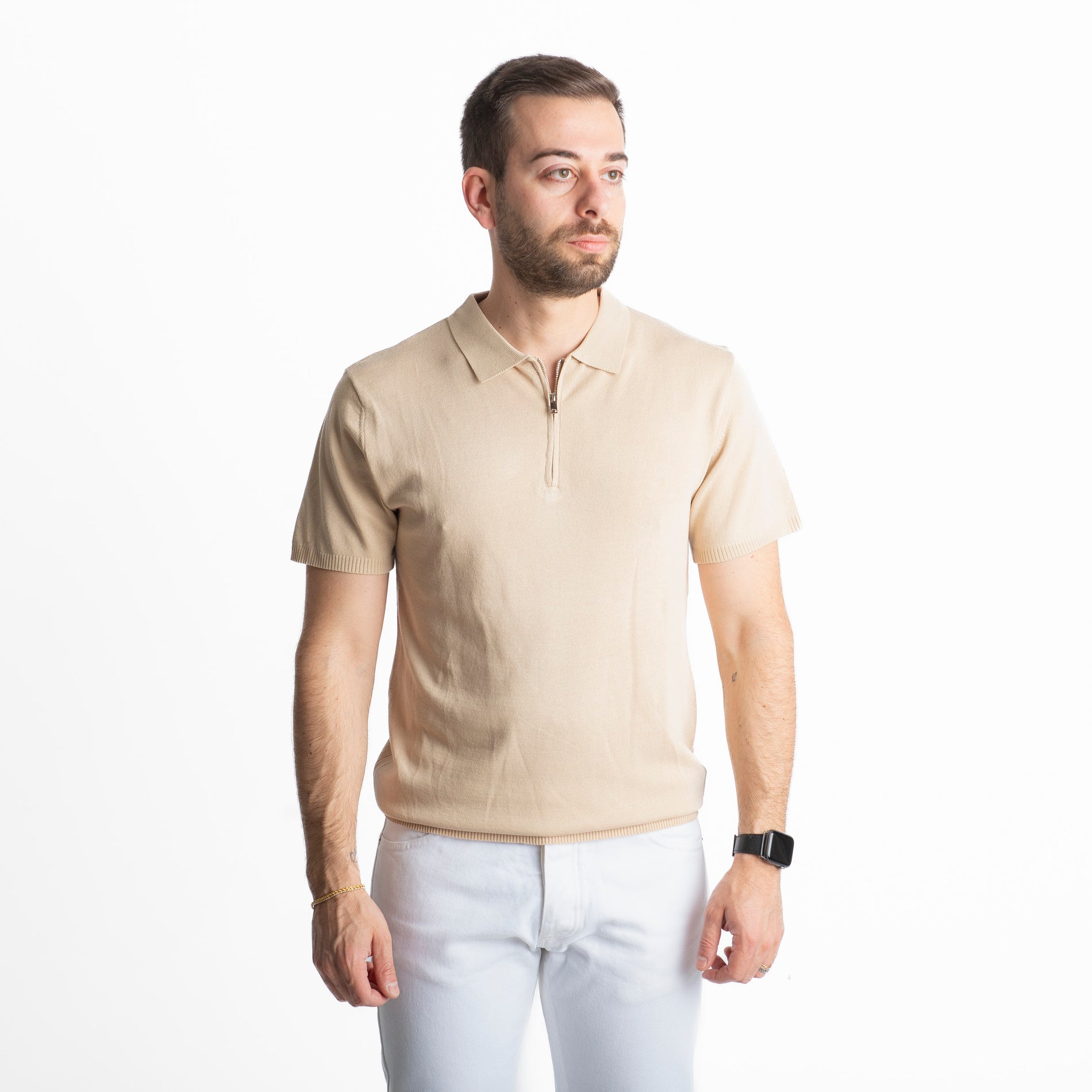 Polo con Zip Uomo Beige