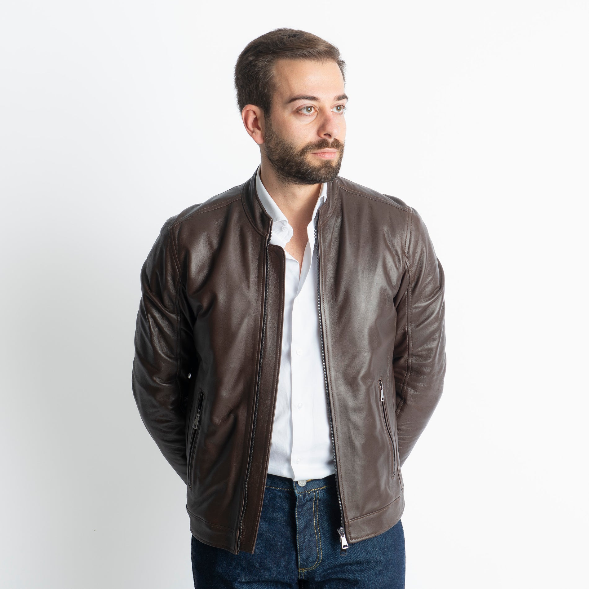 Giubbino Biker Rebel Vera Pelle Marrone