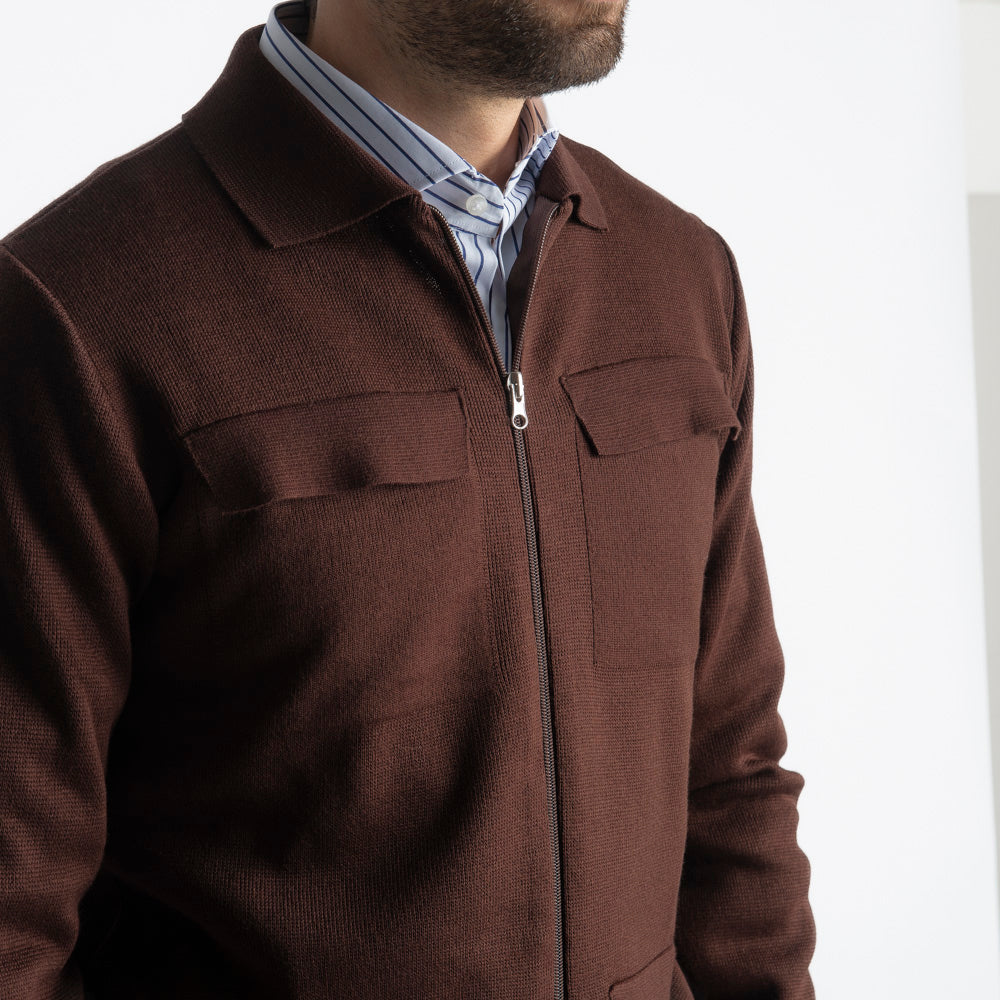 Giacca In Maglia Doppio Cursore Moro