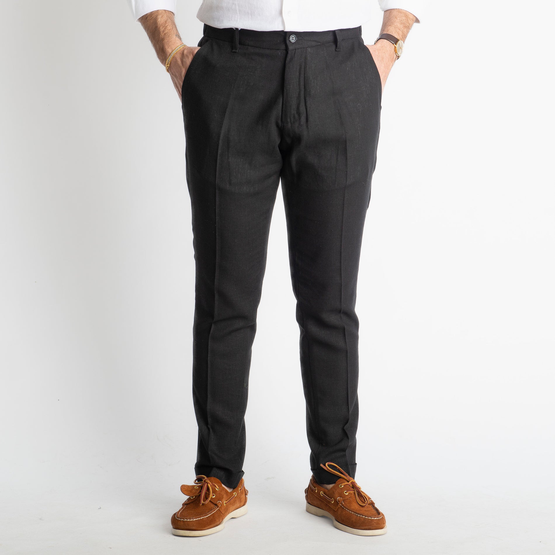 Pantalone in Lino con Elastico TO8007 Nero