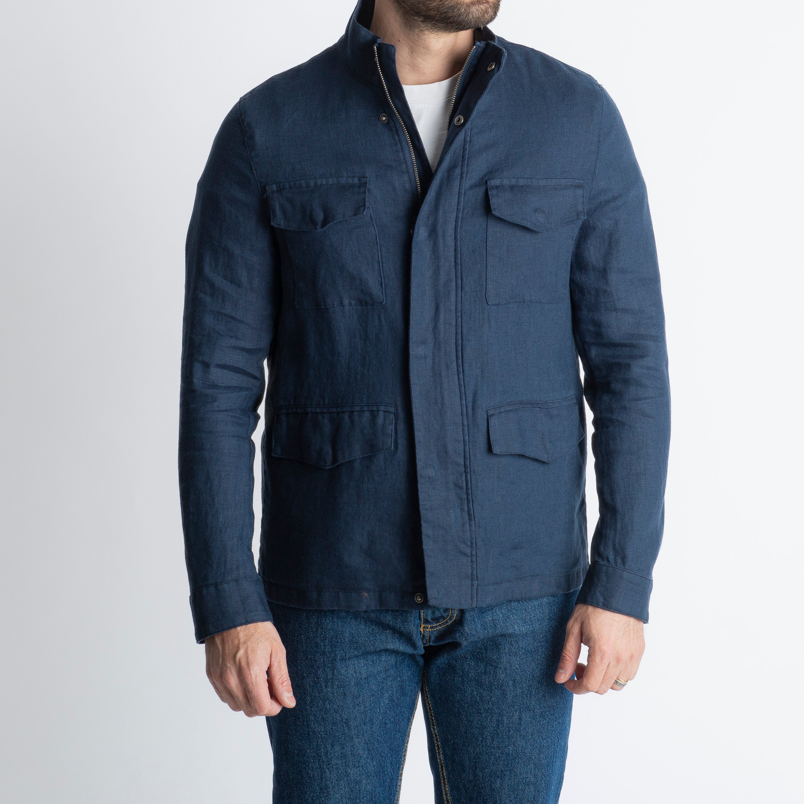 Field Jacket 100% Lino Blu