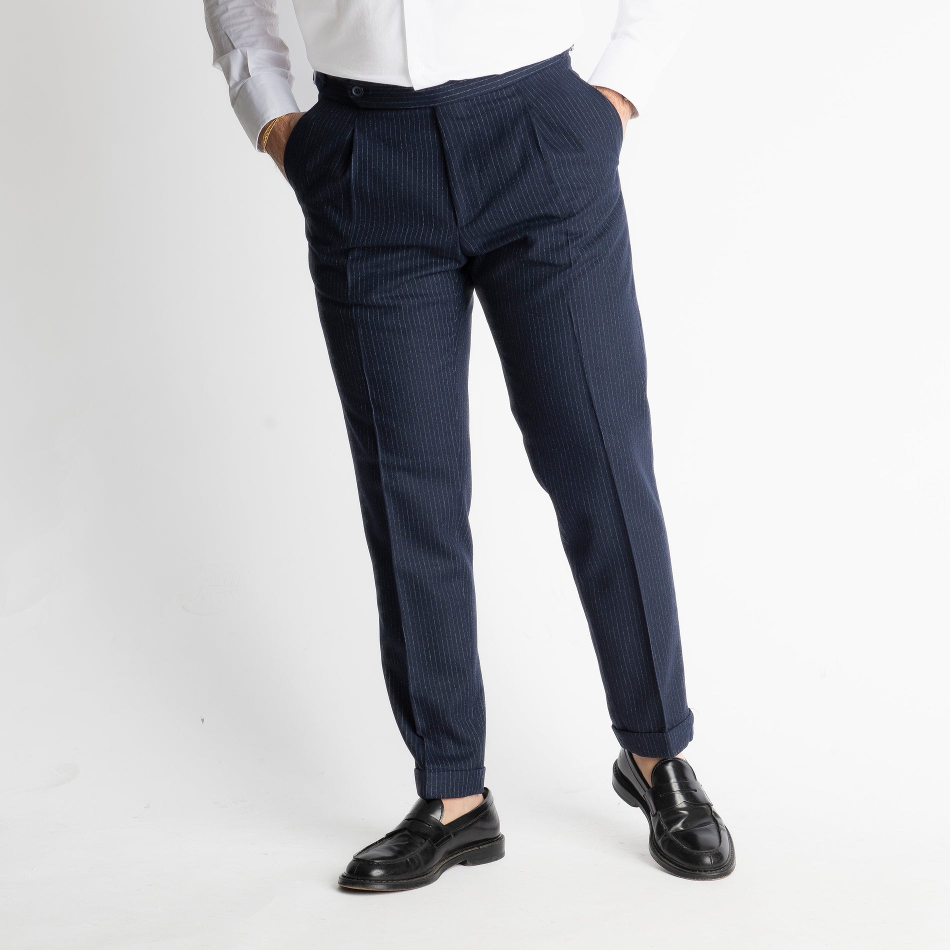Pantalone TO8025 Doppia Fibbia Wool Gessato Blu