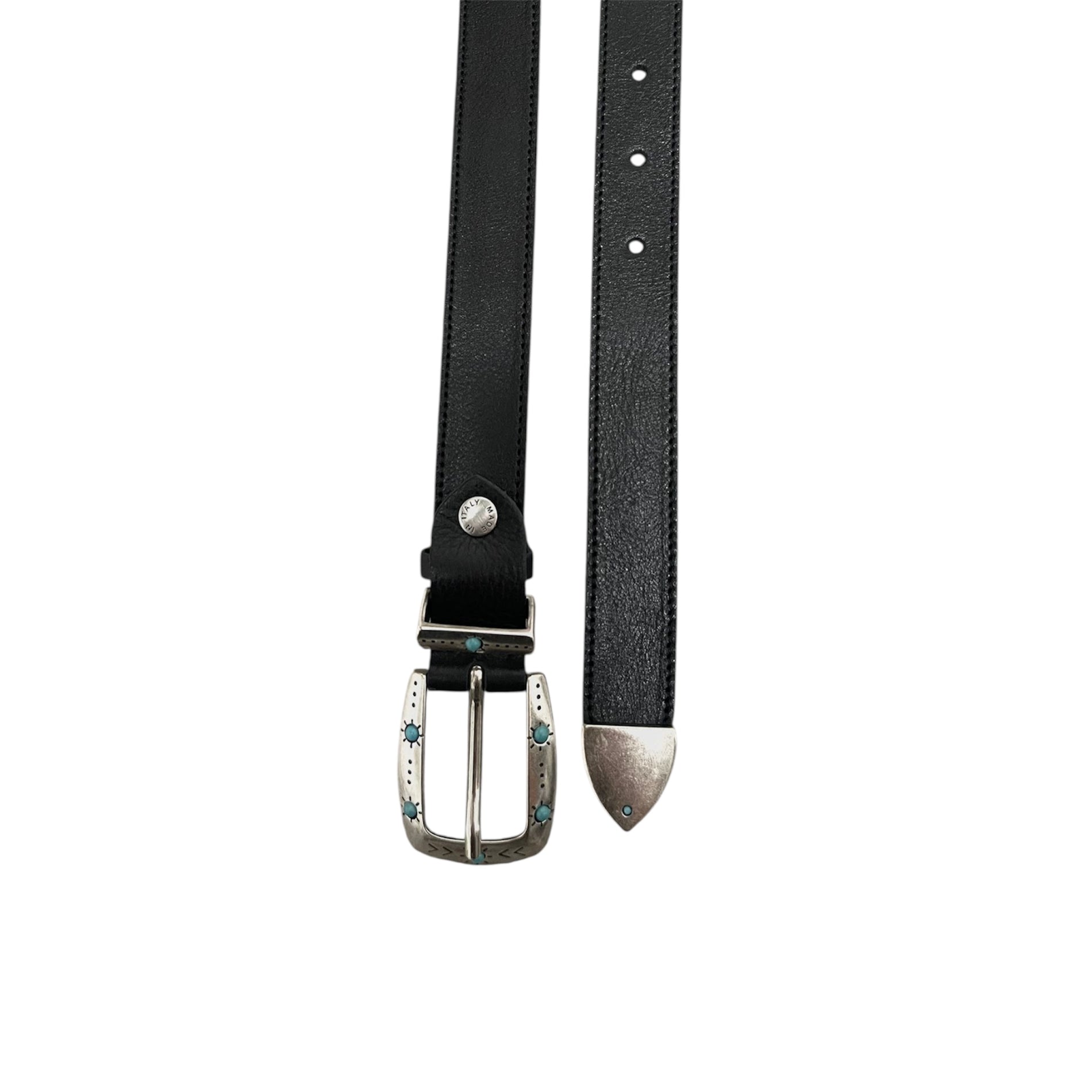 Cintura in Pelle Fibbia Western Motivo Celeste Nera