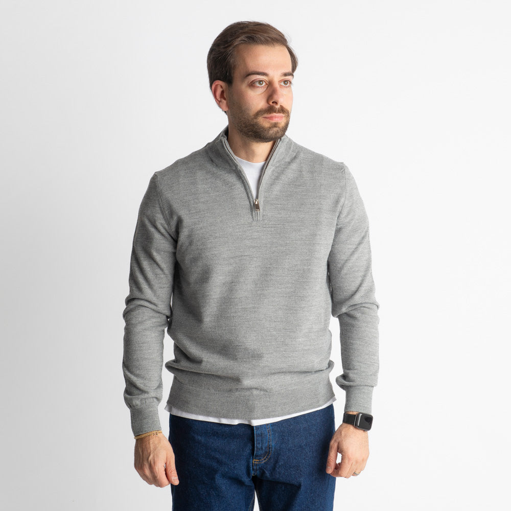 Maglioncino Mezza Zip In Lana Merinos Grigio