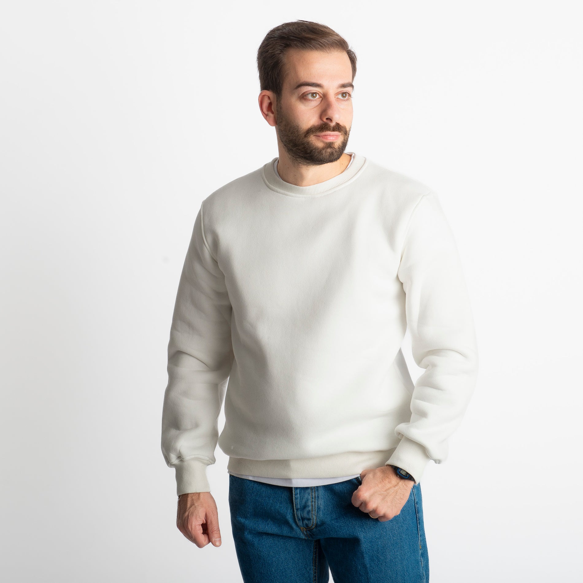 Felpa Uomo Girocollo 0310 Bianca