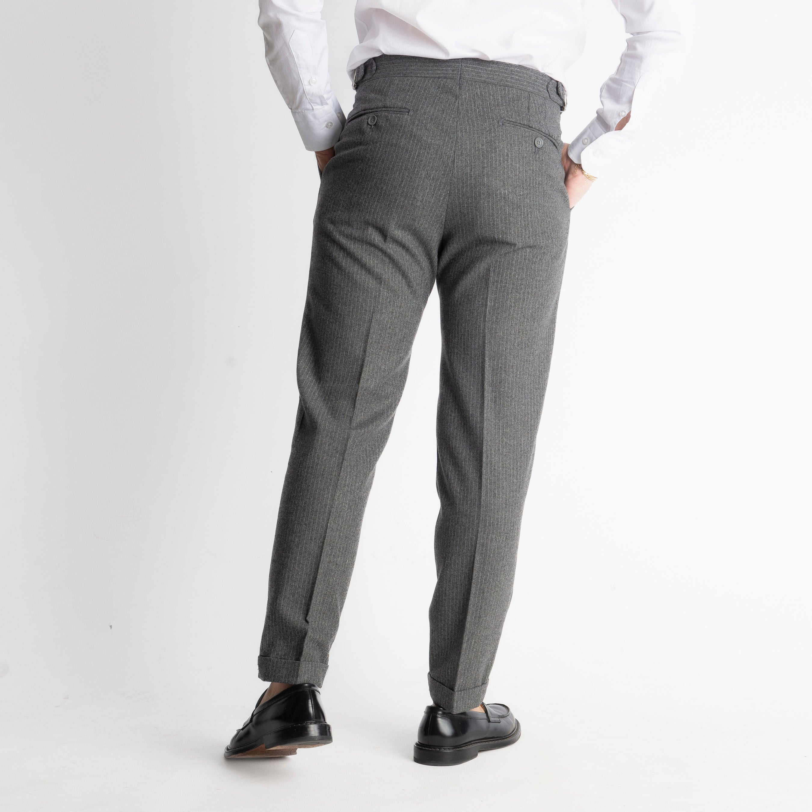 Pantalone TO8025 Doppia Fibbia Wool Gessato Grigio