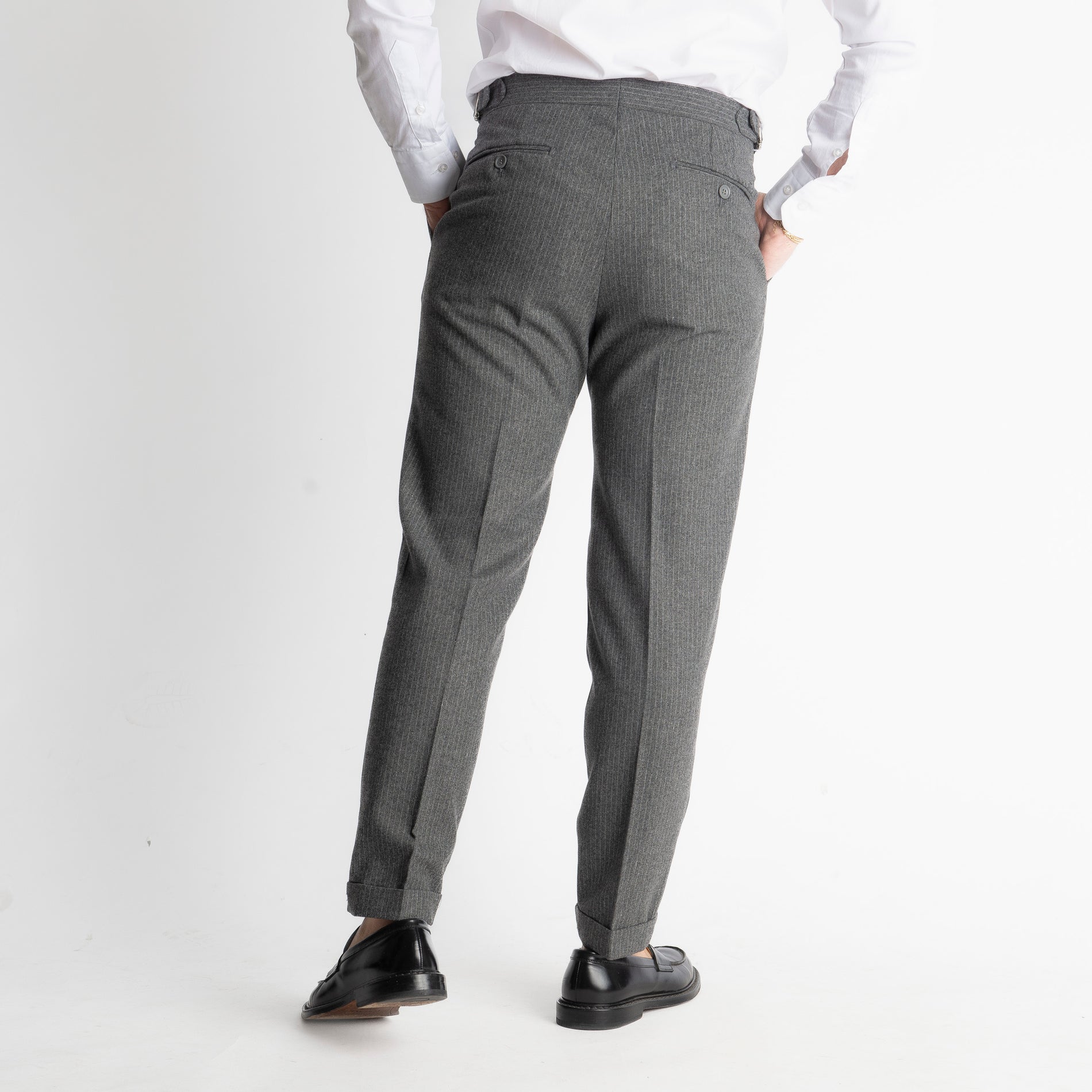 Pantalone TO8025 Doppia Fibbia Wool Gessato Grigio