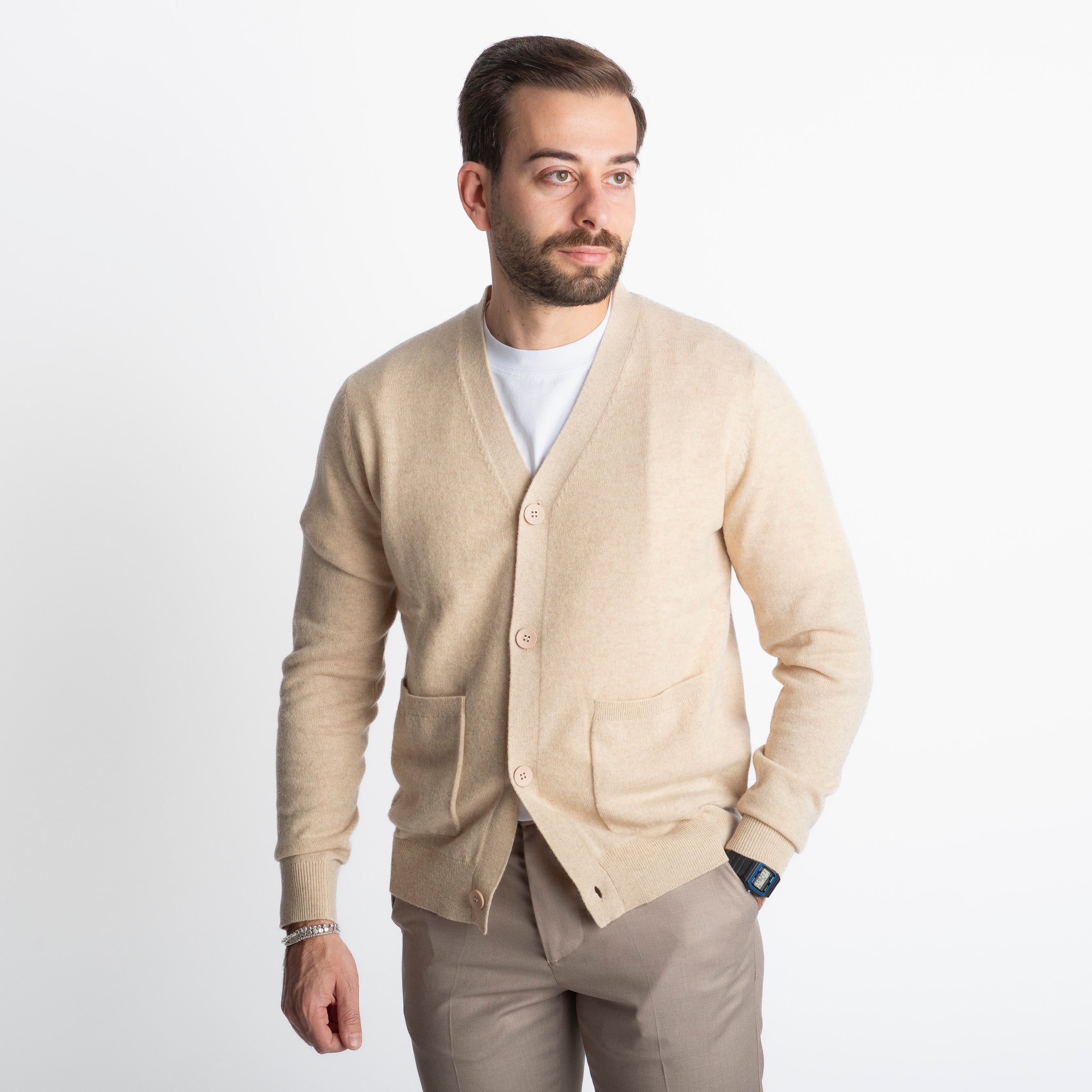 Cardigan In Cashmere CA33 Beige