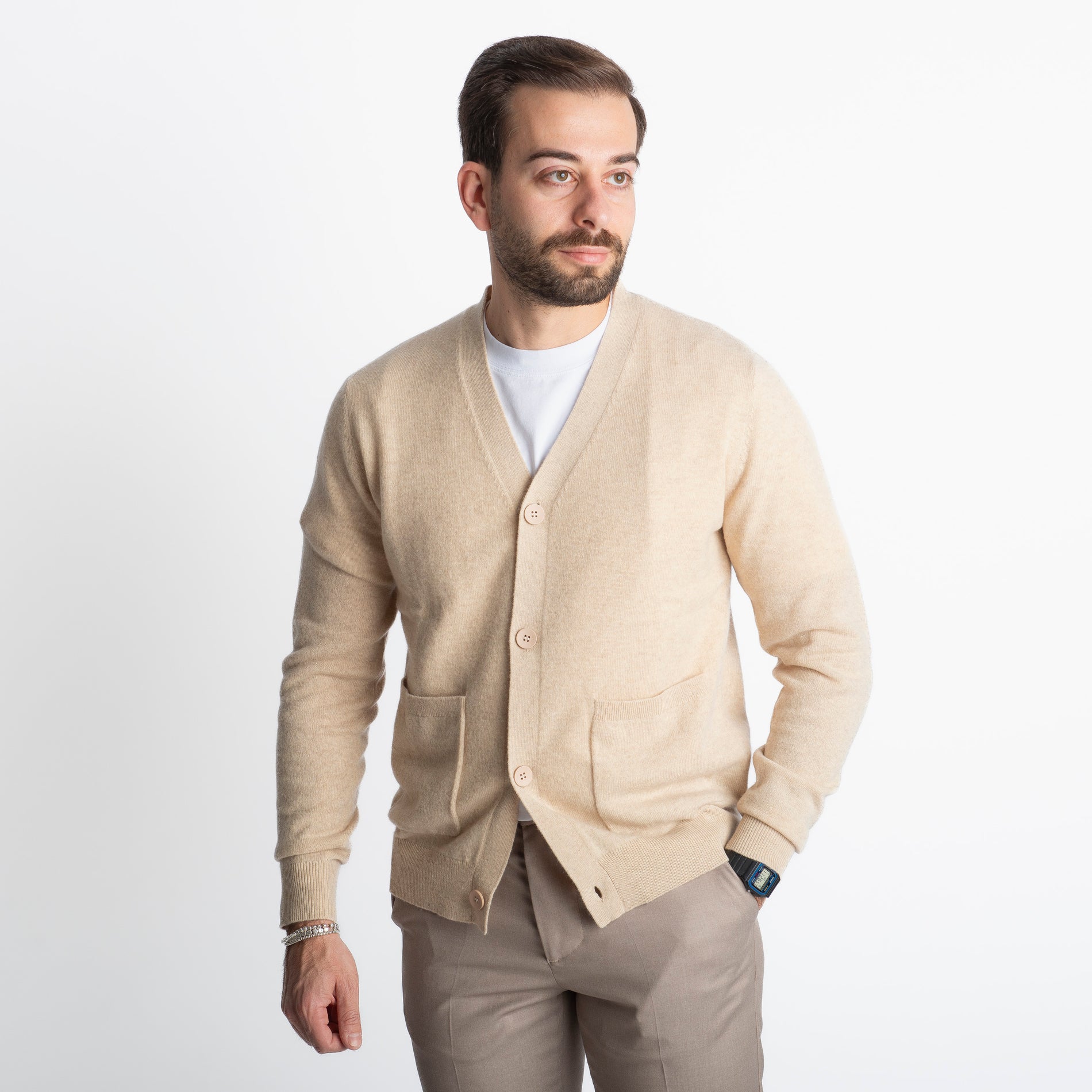 Cardigan In Cashmere CA33 Beige