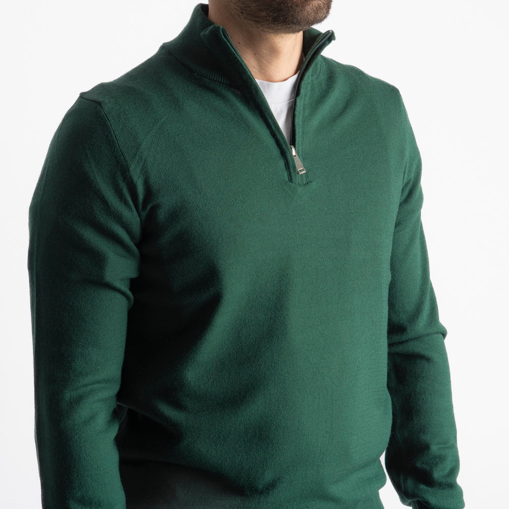 Maglioncino Mezza Zip In Lana Merinos Verde