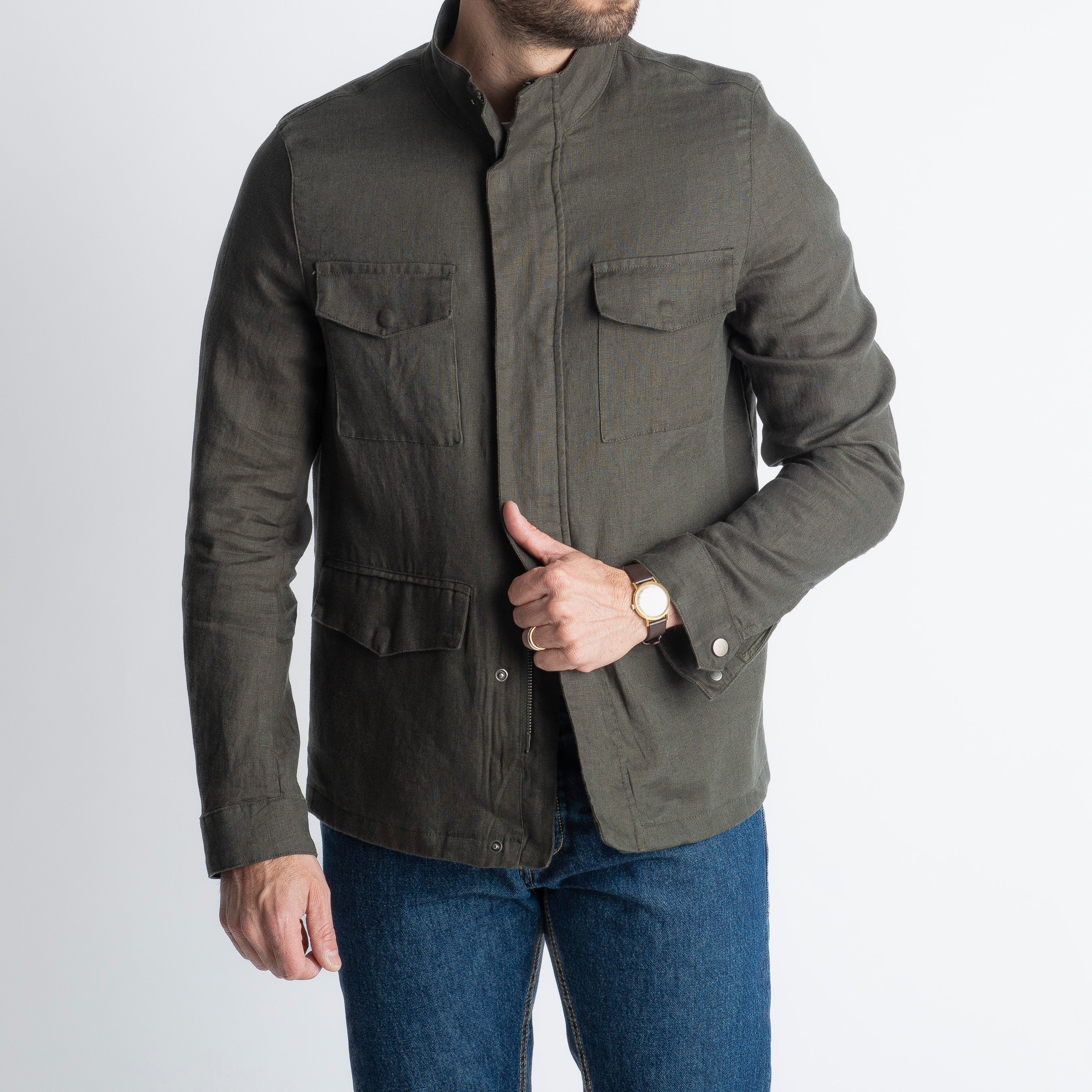 Field Jacket 100% Lino Verde