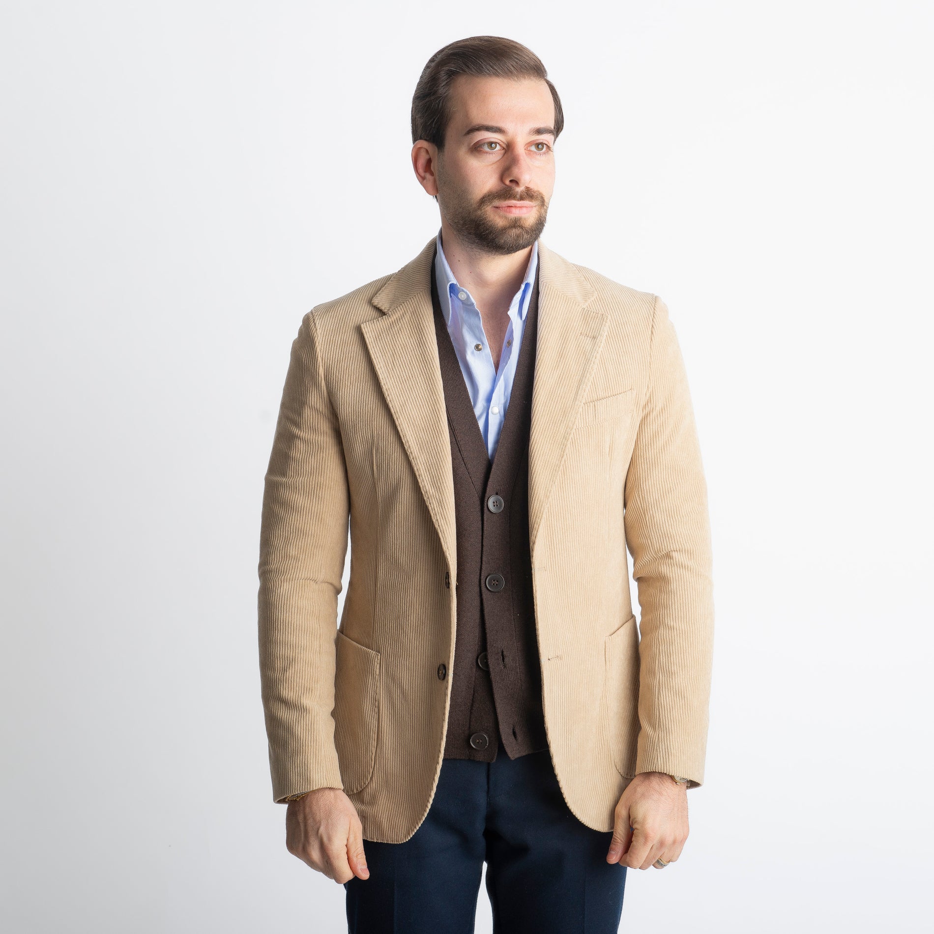 Giacca Monopetto in Velluto Beige