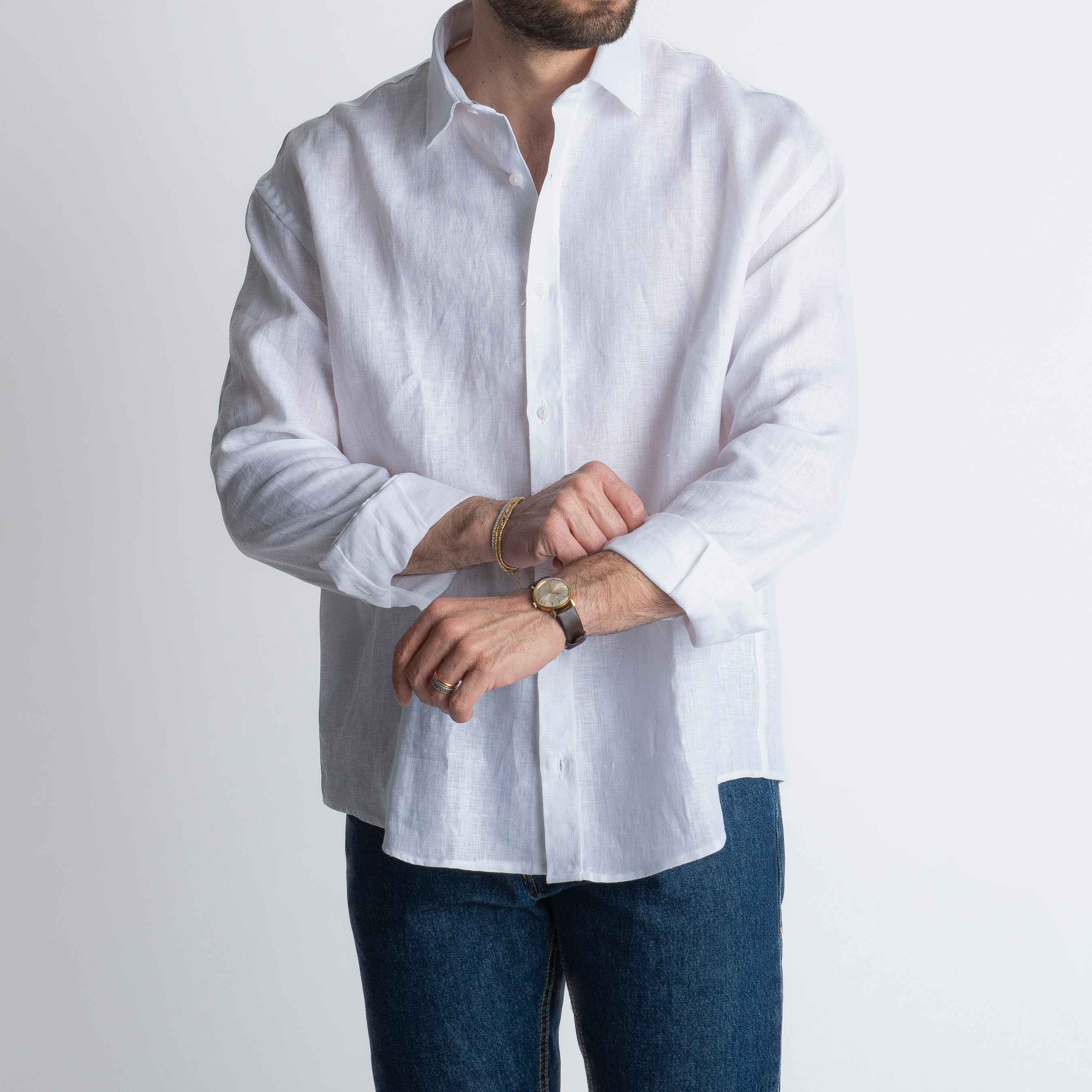 Camicia 100% Lino Irlandese Over Bianca