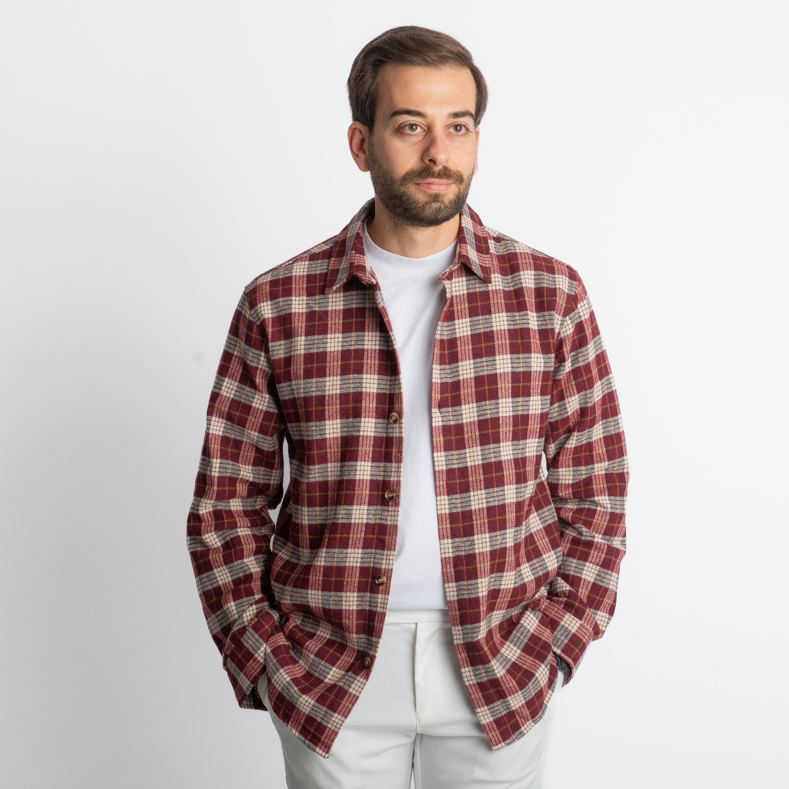 Camicia in Flanella a Quadri Bordeaux