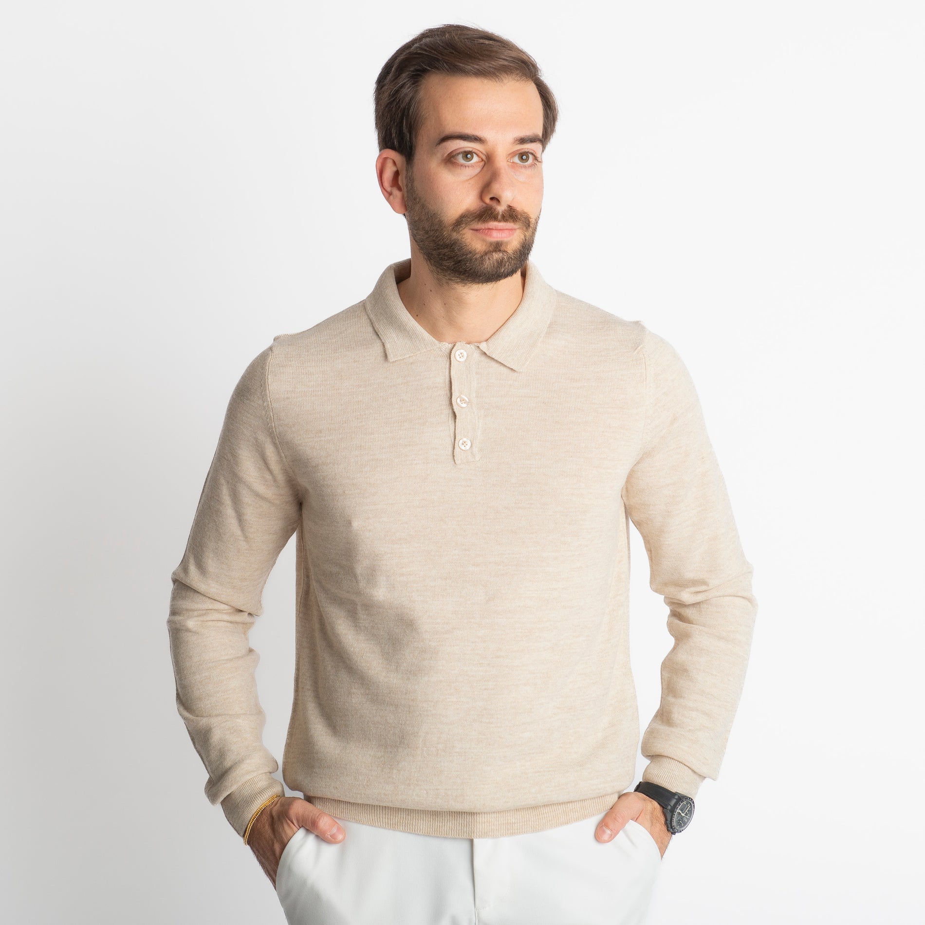 Polo Lana Merinos Beige