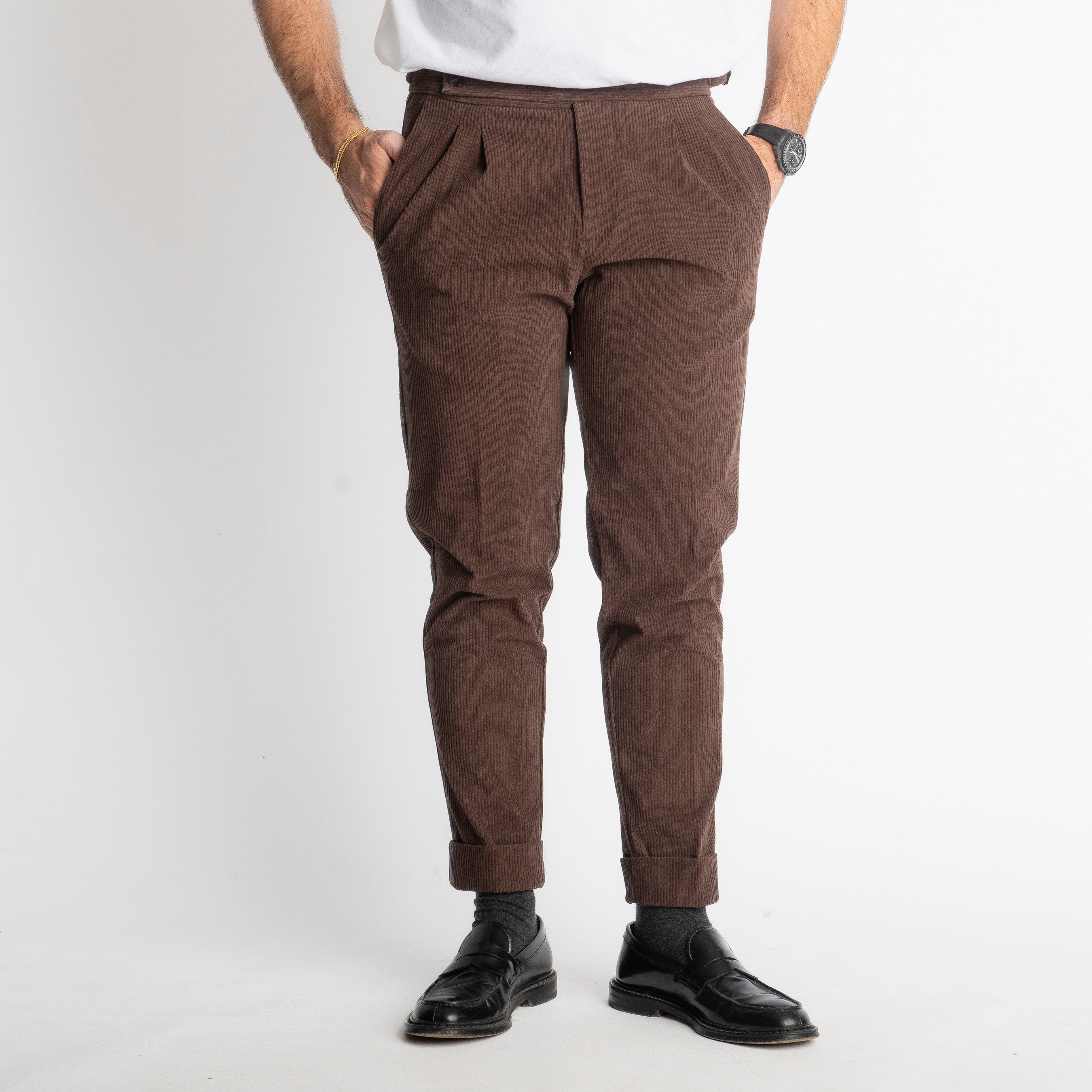 Pantalone Pisa Con Fibbia In Velluto A Coste Moro