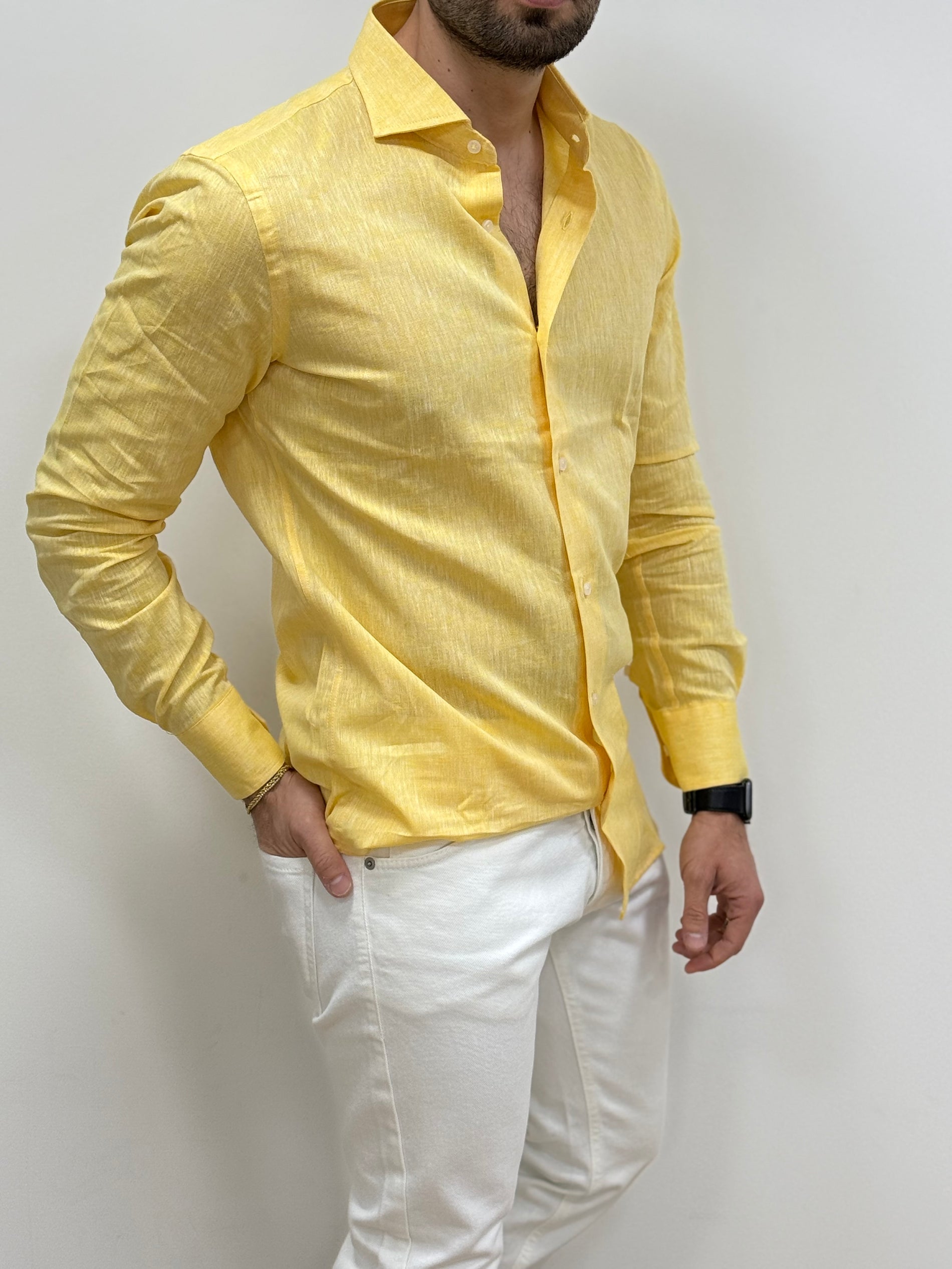 Camicia Uomo Lino Gialla