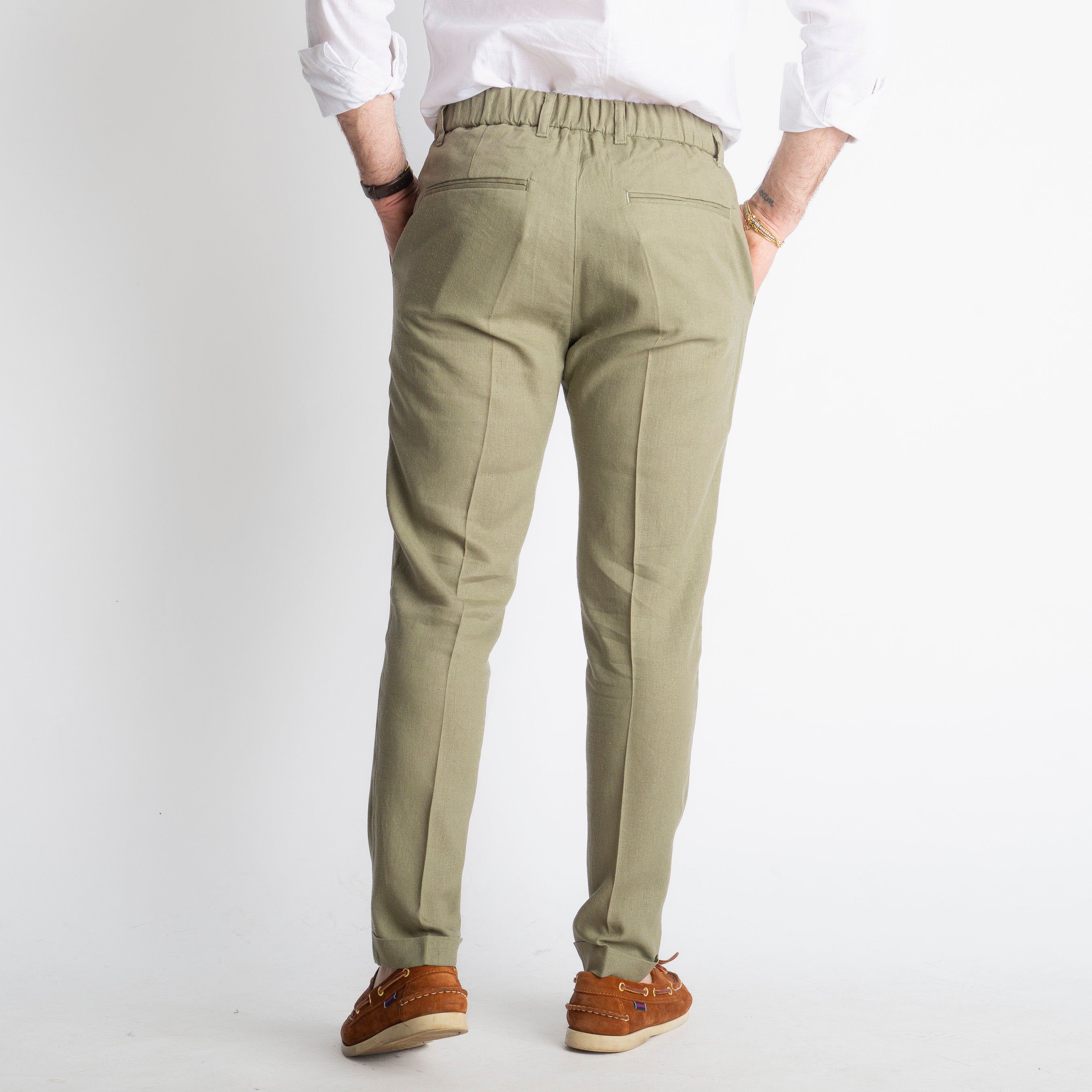 Pantalone in Lino con Elastico TO8007 Verde