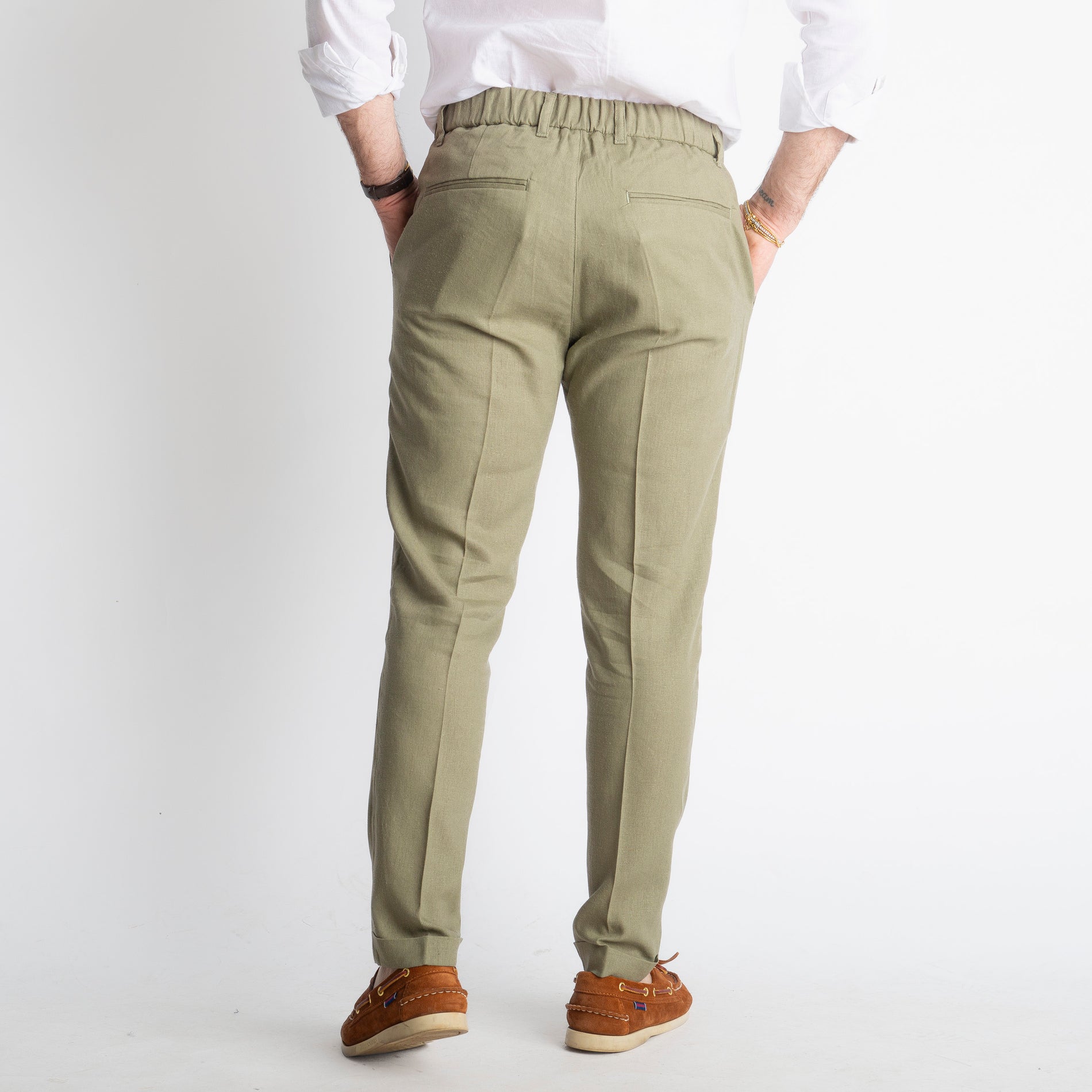 Pantalone in Lino con Elastico TO8007 Verde
