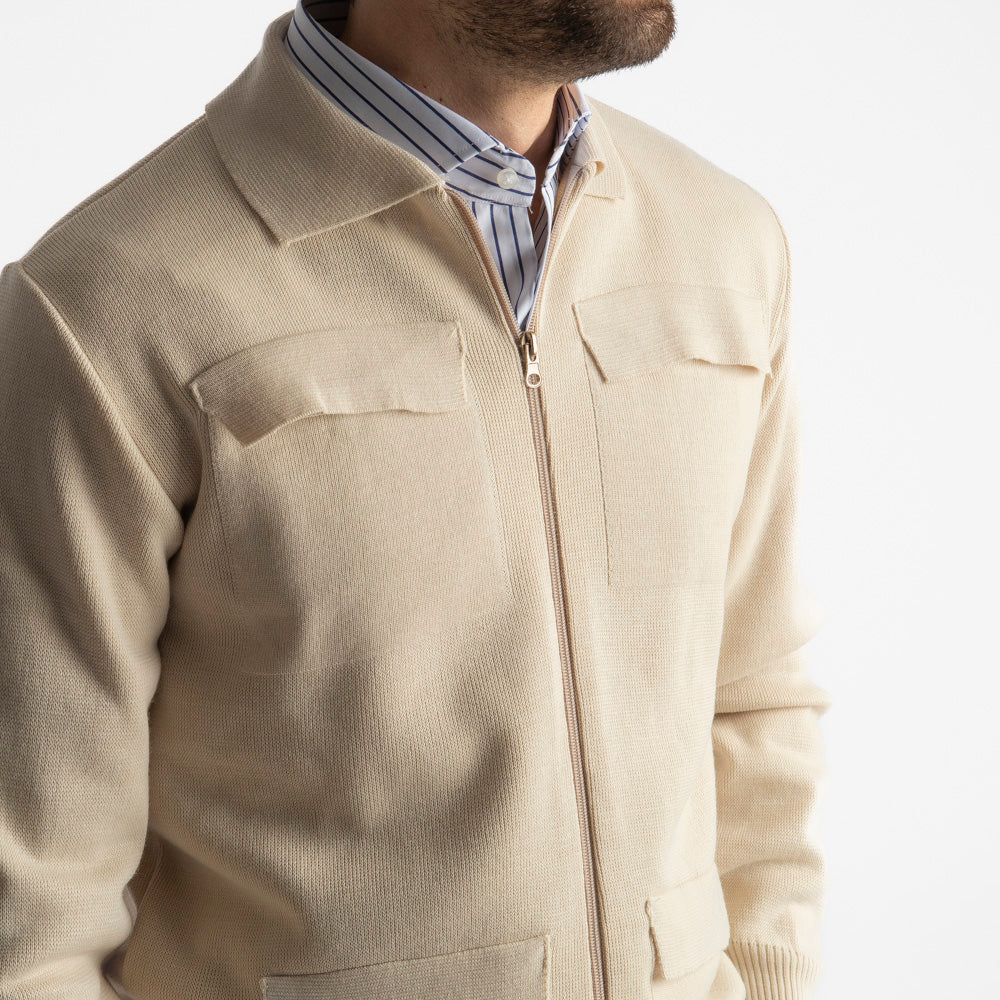 Giacca In Maglia Doppio Cursore Beige