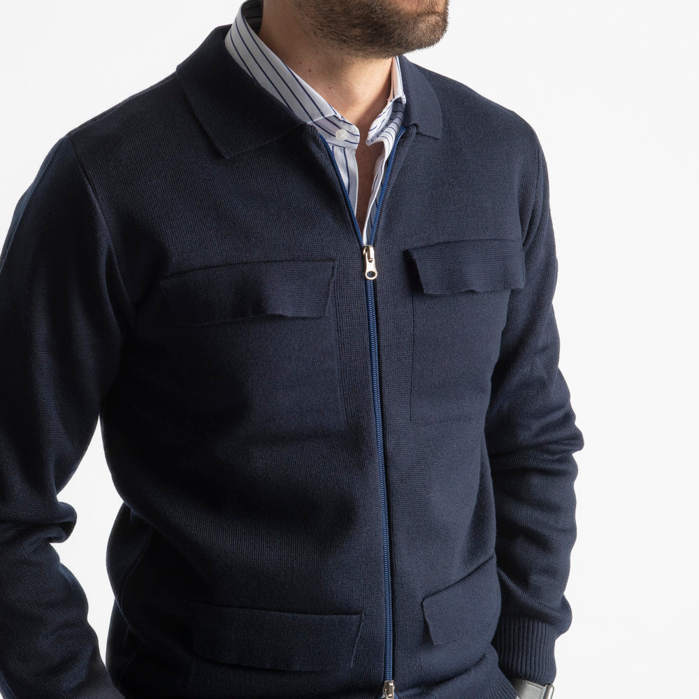 Giacca In Maglia Doppio Cursore Blu