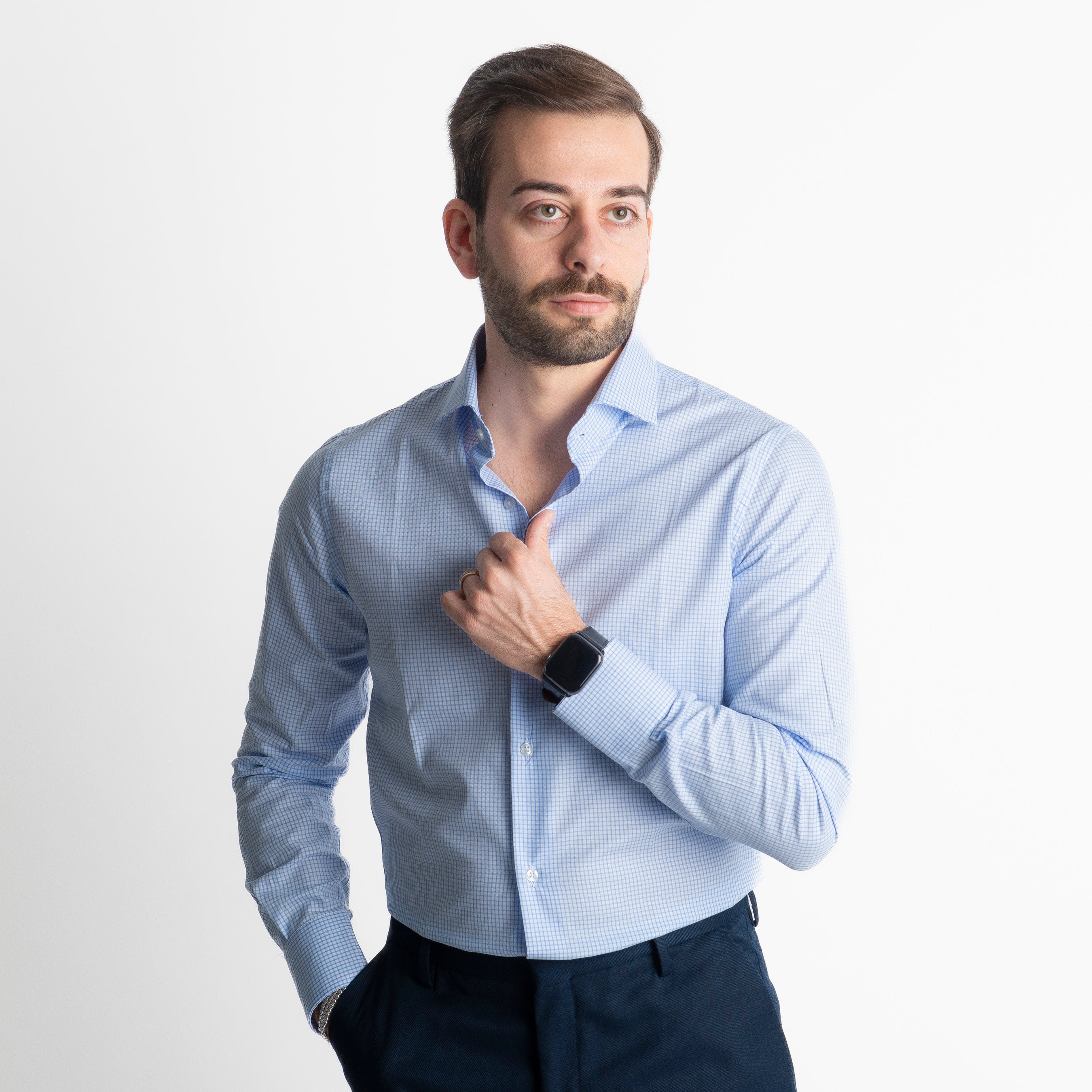 Camicia Bari Quadretti Celeste