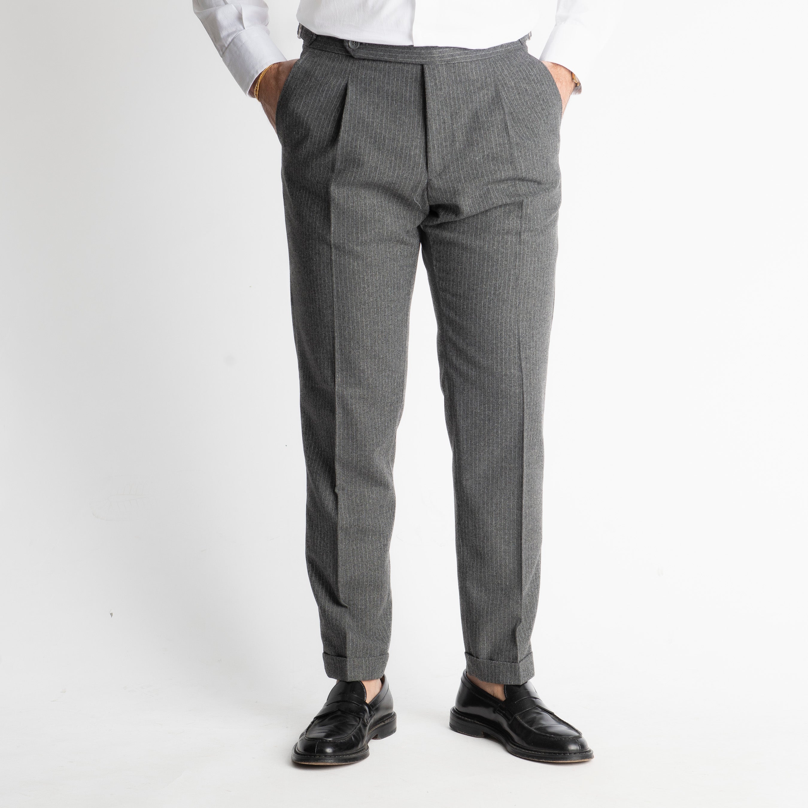 Pantalone TO8025 Doppia Fibbia Wool Gessato Grigio
