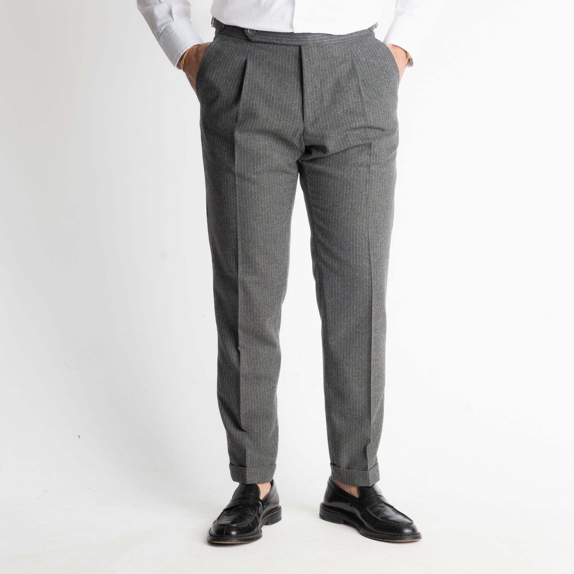 Pantalone TO8025 Doppia Fibbia Wool Gessato Grigio