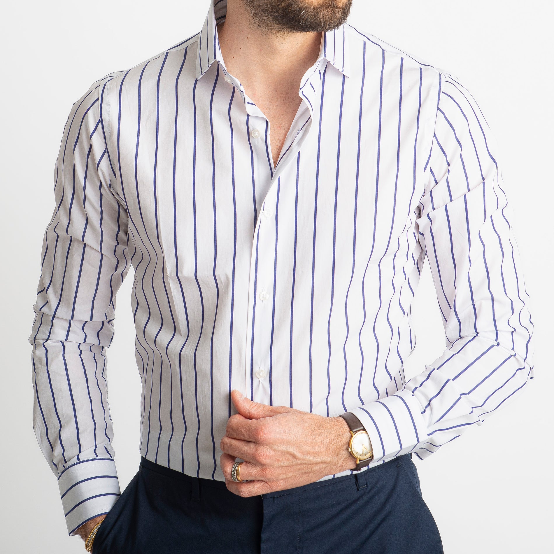 Camicia Fondo Bianco Rigo Blu