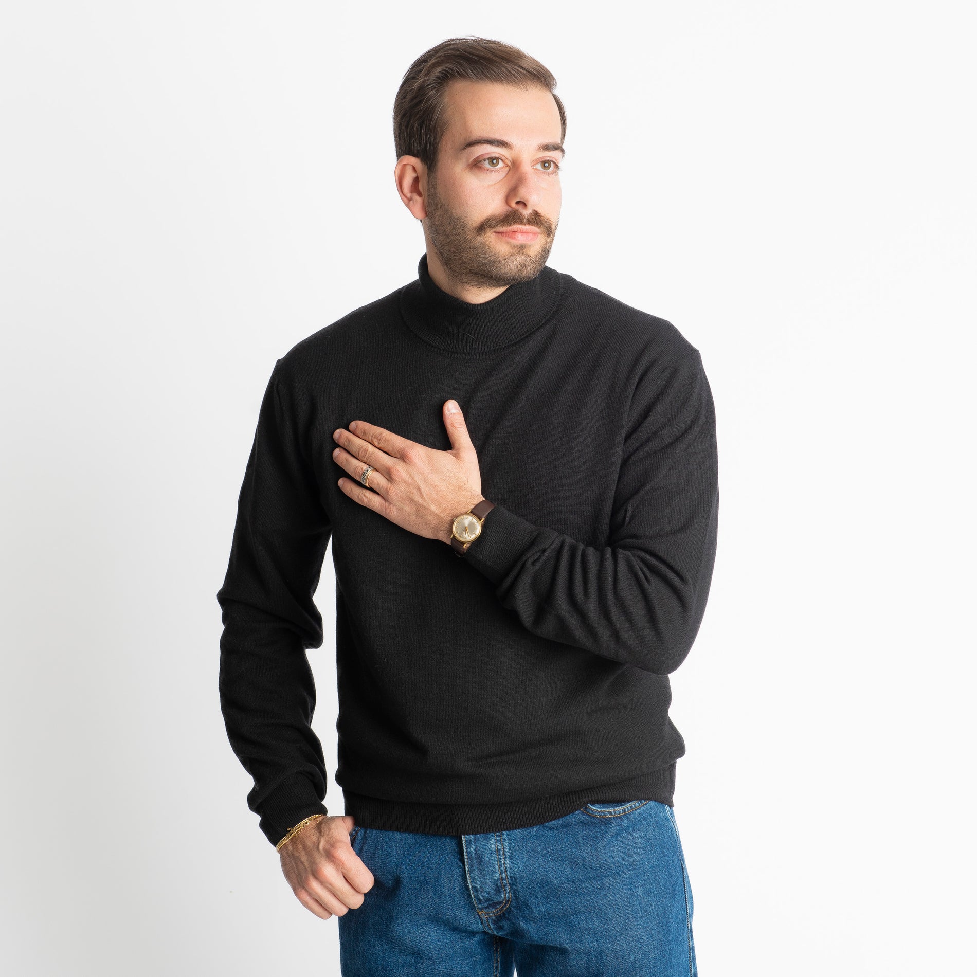 Maglioncino Collo Alto Misto Cashmere Nero