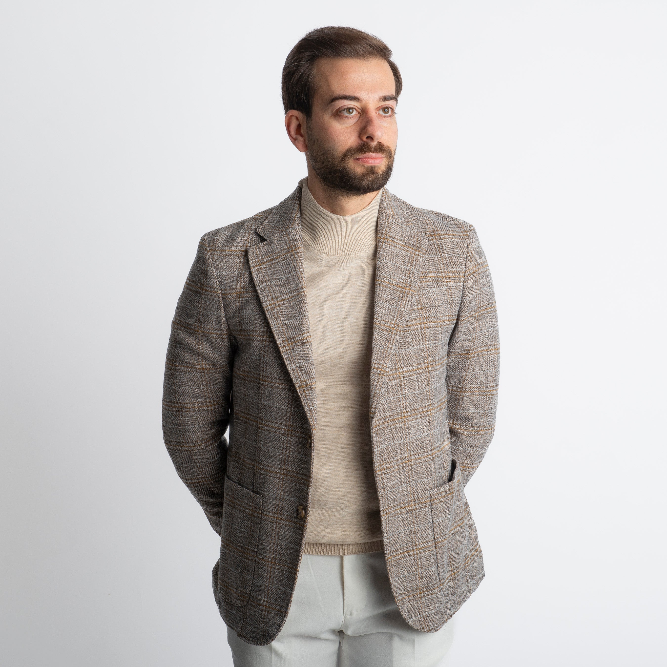 Giacca Monopetto Quadri Avorio