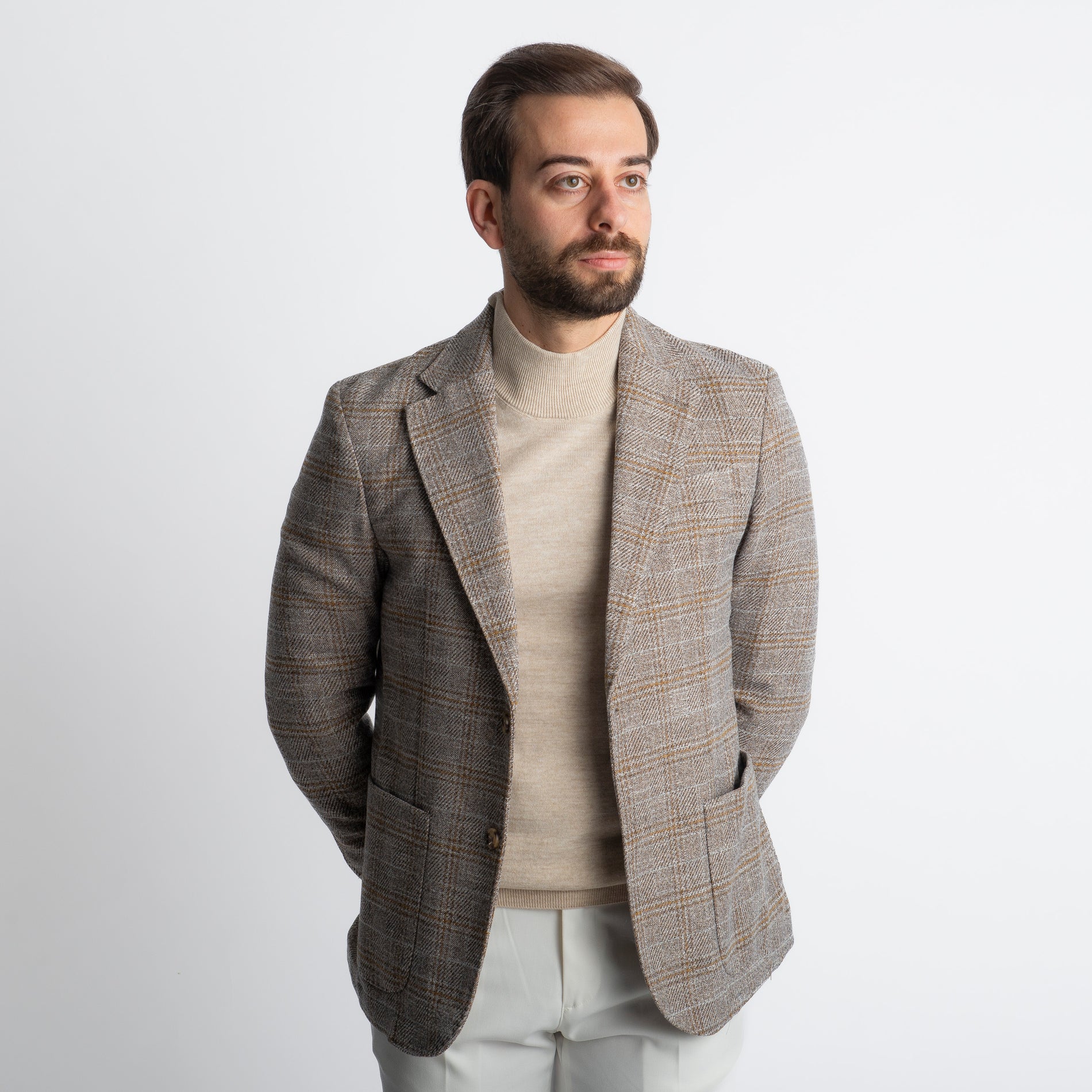 Giacca Monopetto Quadri Avorio