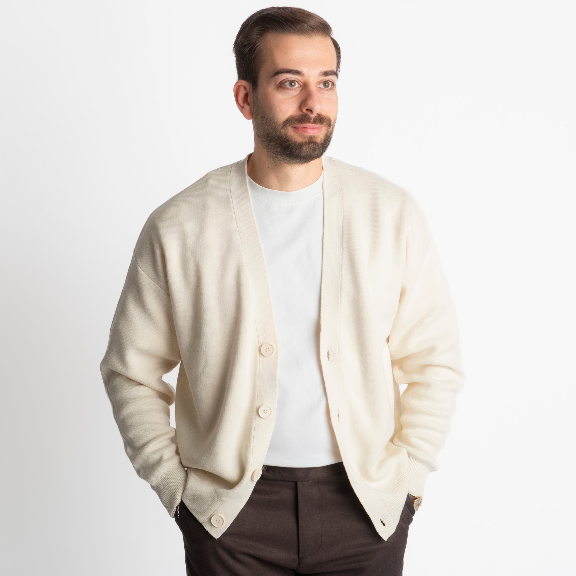 Cardigan Relax-fit W8602 Panna