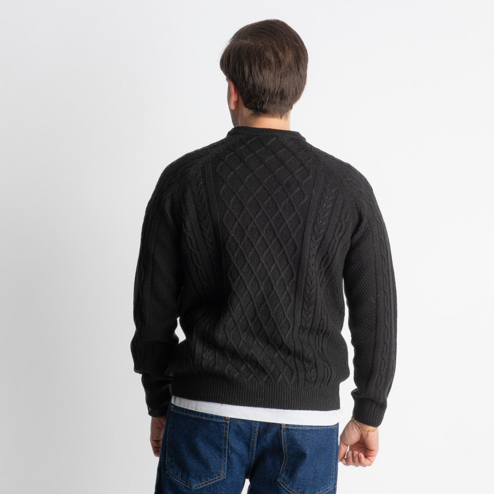 Maglione In Lana Con Treccia Nero