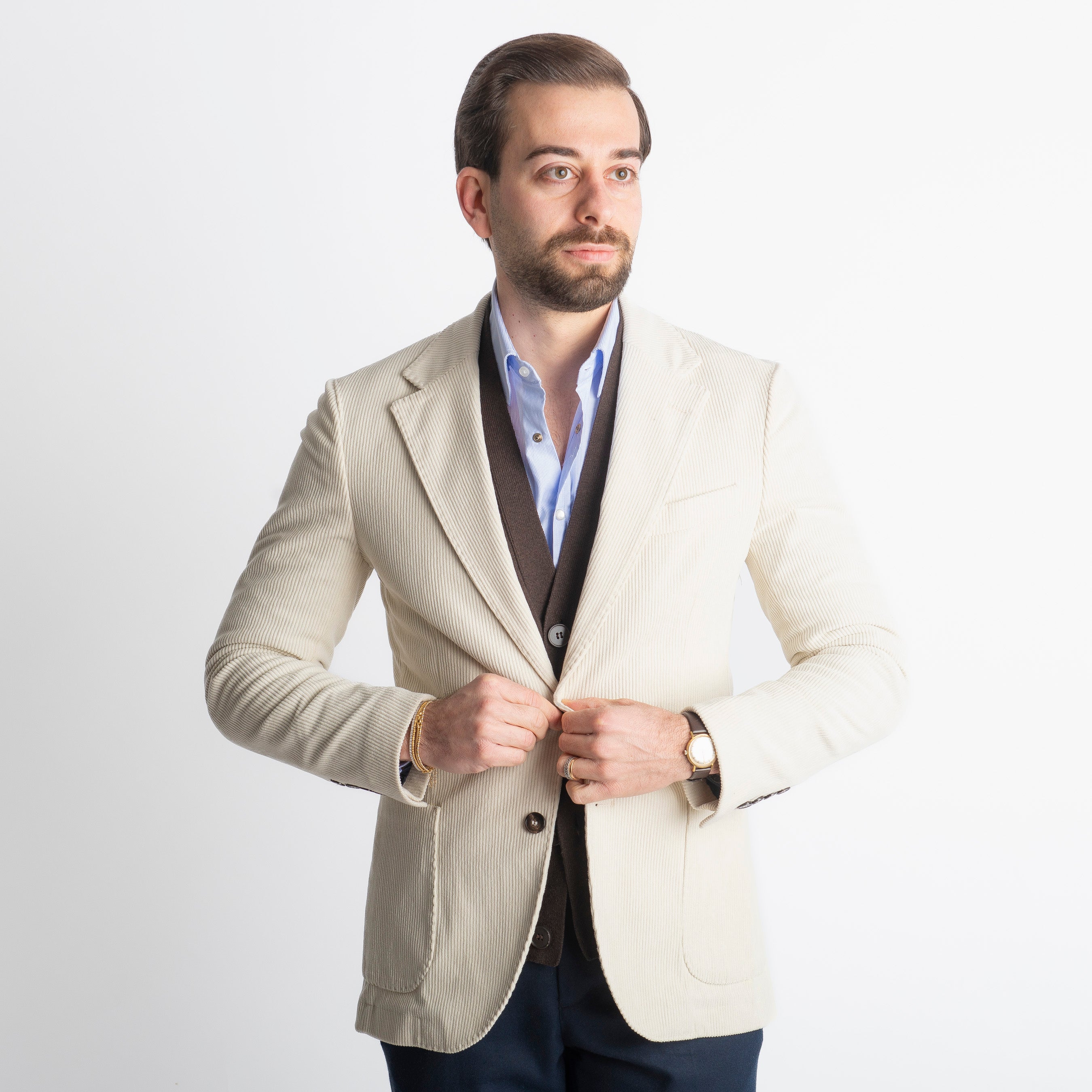 Giacca Monopetto in Velluto Panna