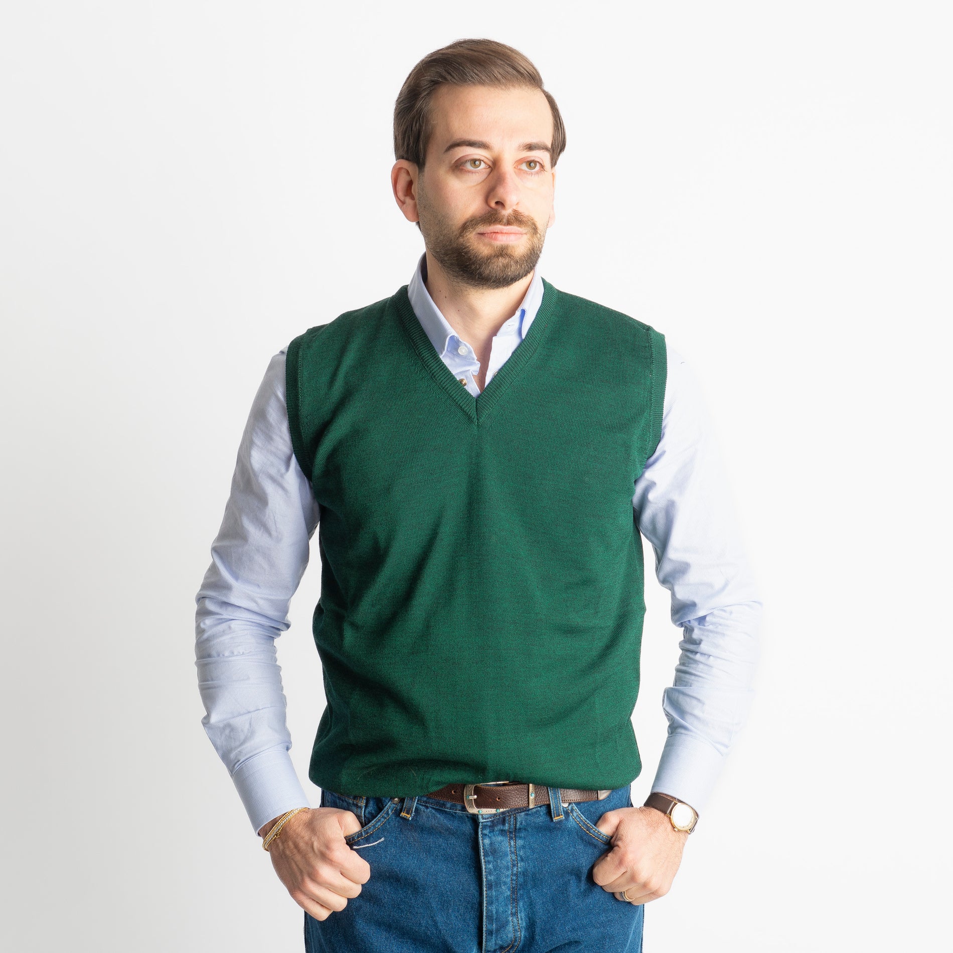 Gilet in Lana Merinos Verde Loden