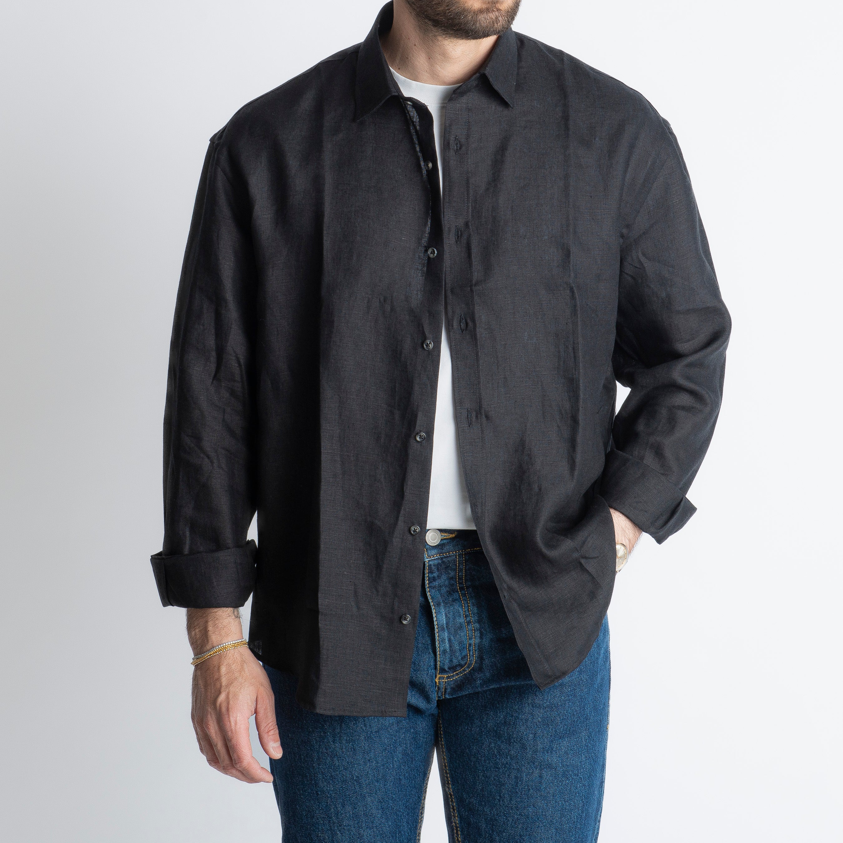 Camicia 100% Lino Irlandese Over Nero