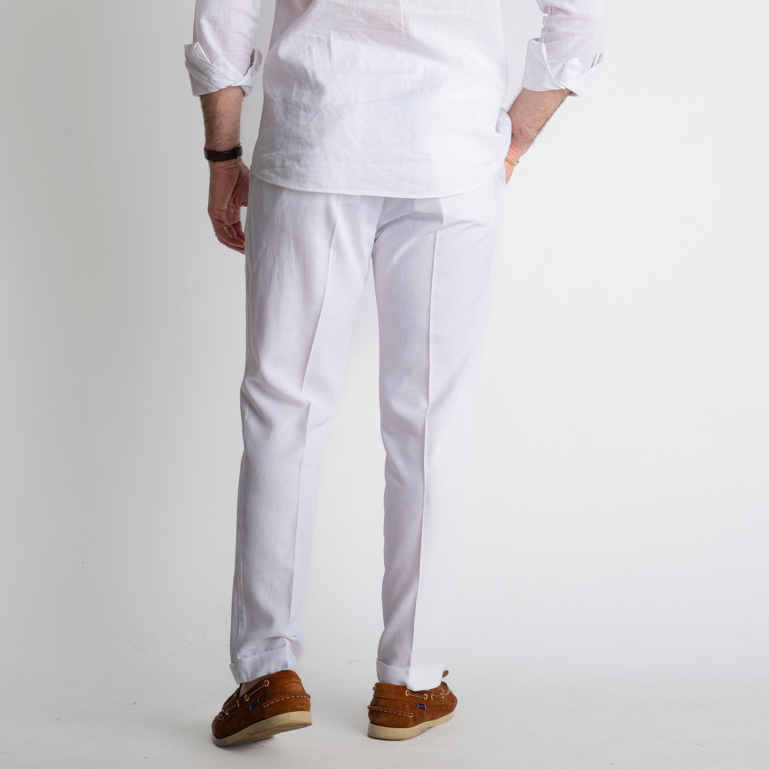 Pantalone in Lino con Elastico TO8007 Bianco