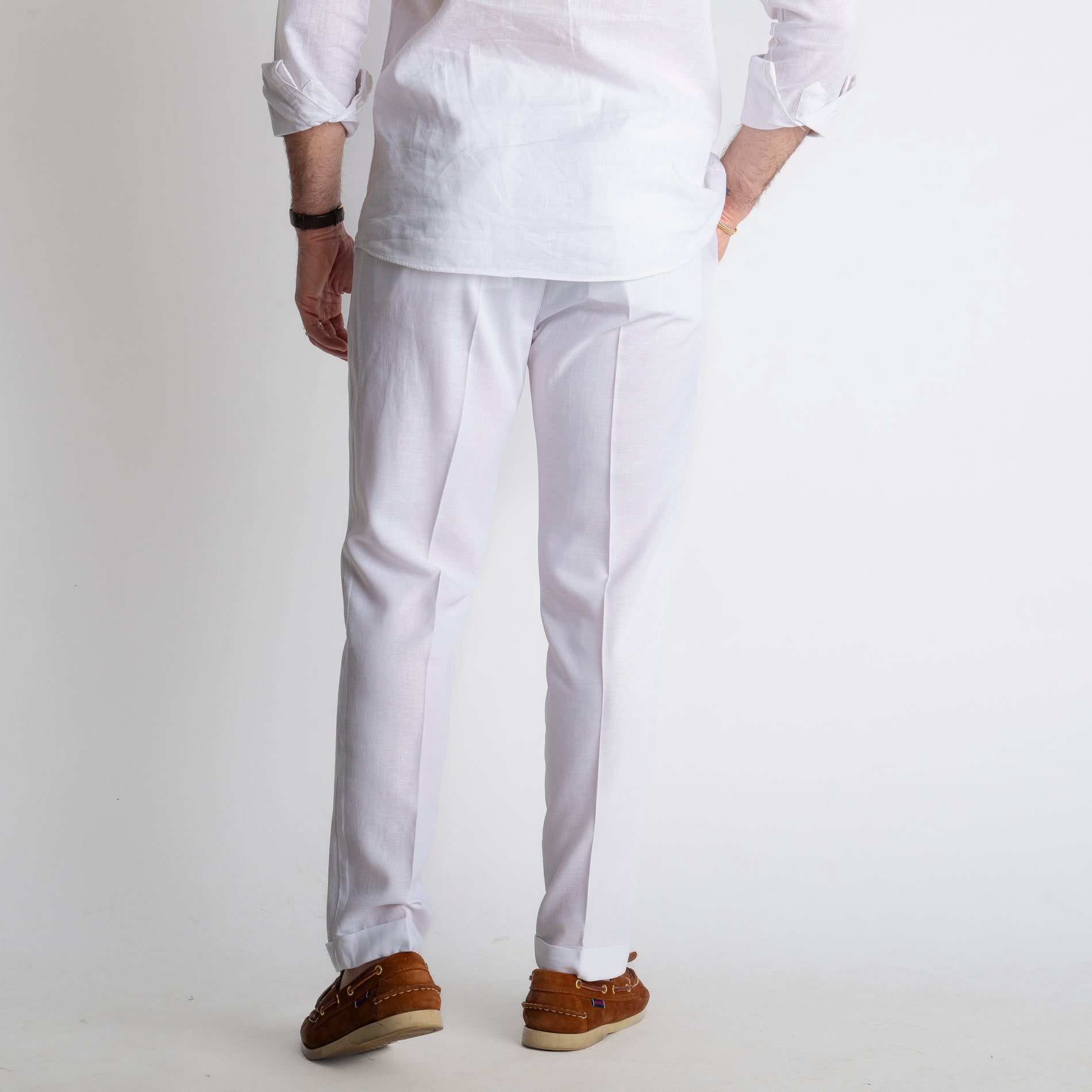 Pantalone in Lino con Elastico TO8007 Bianco