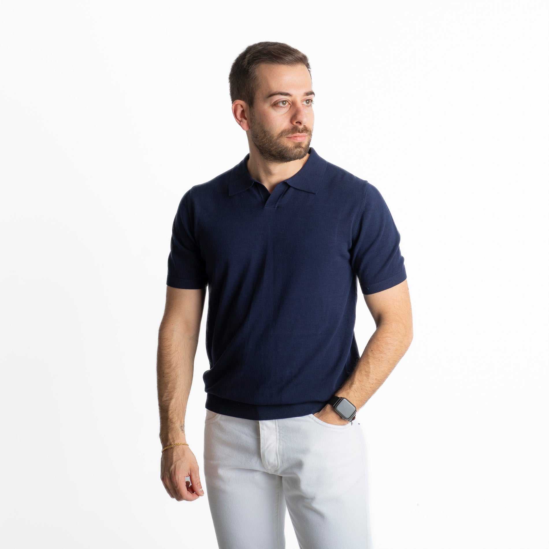 Polo Collo Derby Cotton Premium Blu