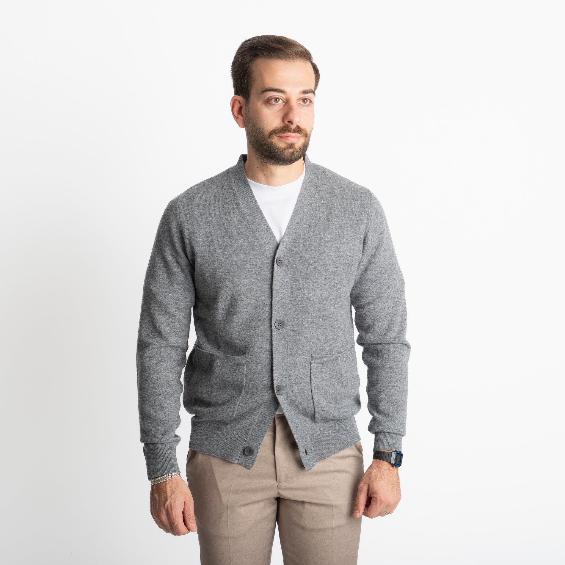Cardigan In Cashmere CA33 Grigio