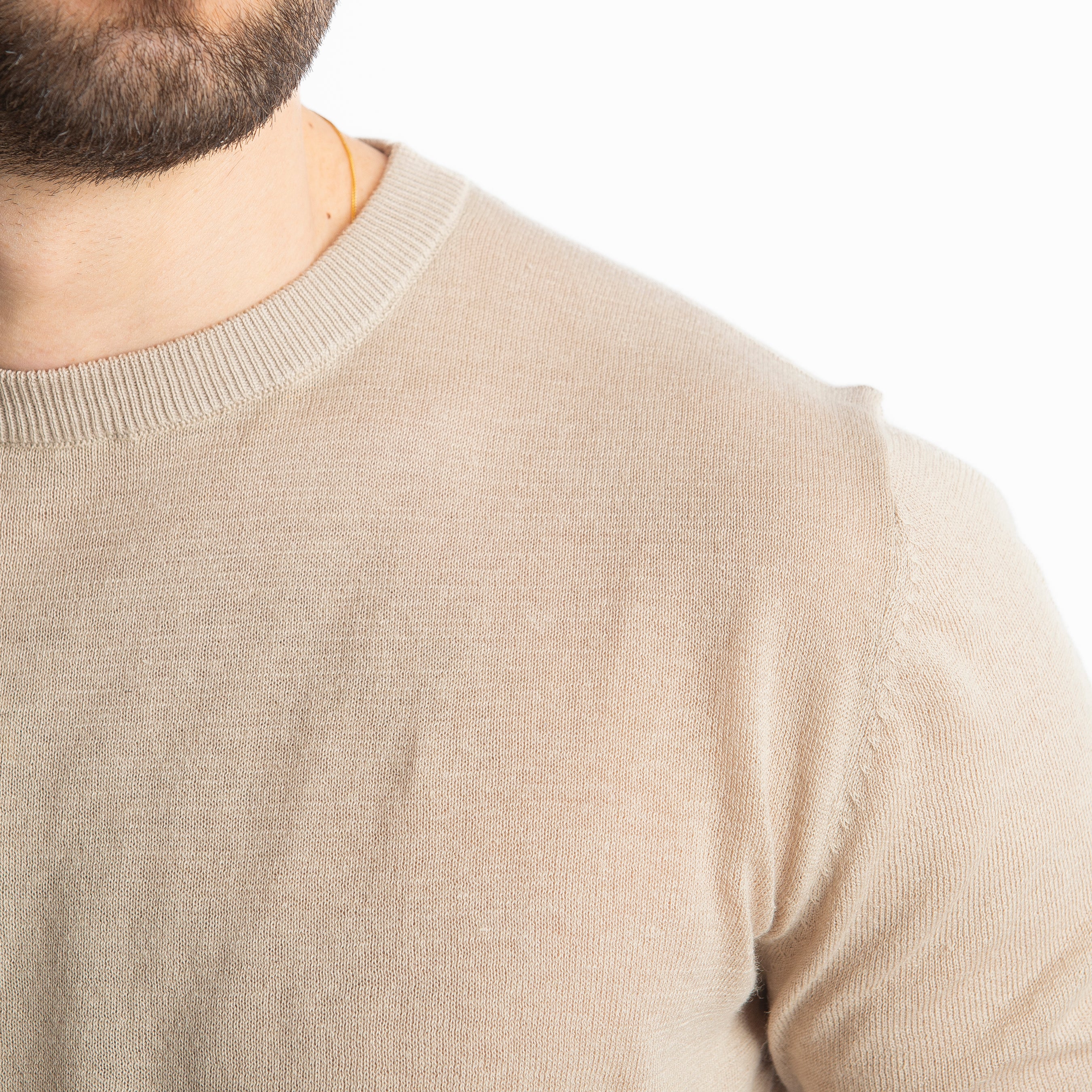 T-Shirt Girocollo Lino E Cotone Tortora